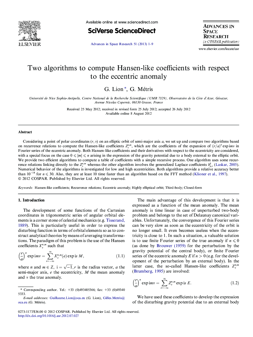 Two algorithms to compute Hansen-like coefficients with respect to the eccentric anomaly