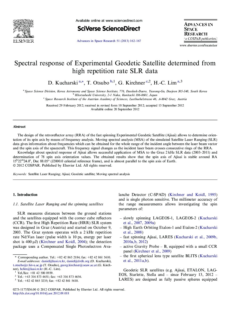 Spectral response of Experimental Geodetic Satellite determined from high repetition rate SLR data