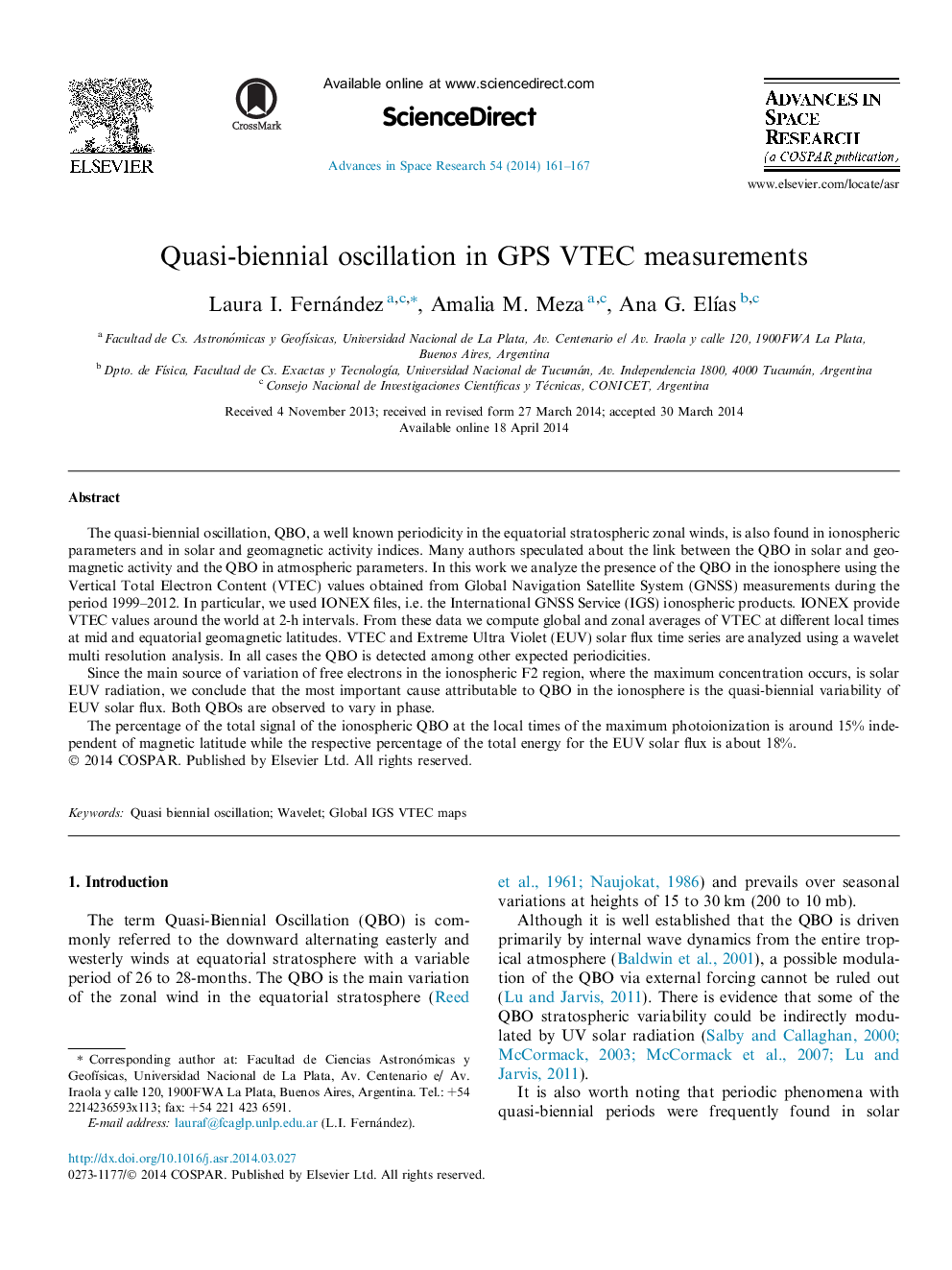 Quasi-biennial oscillation in GPS VTEC measurements