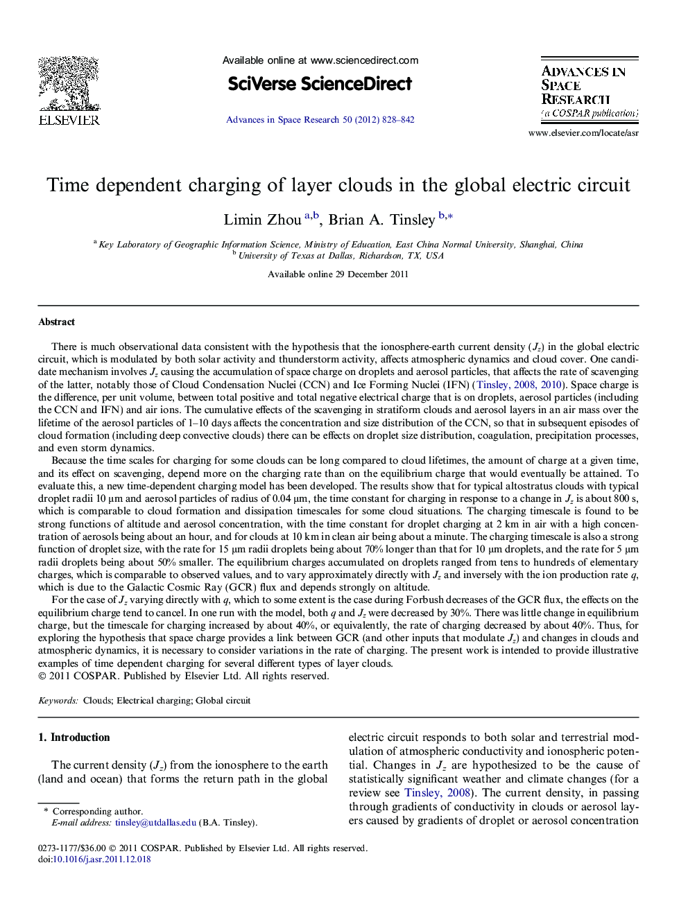Time dependent charging of layer clouds in the global electric circuit