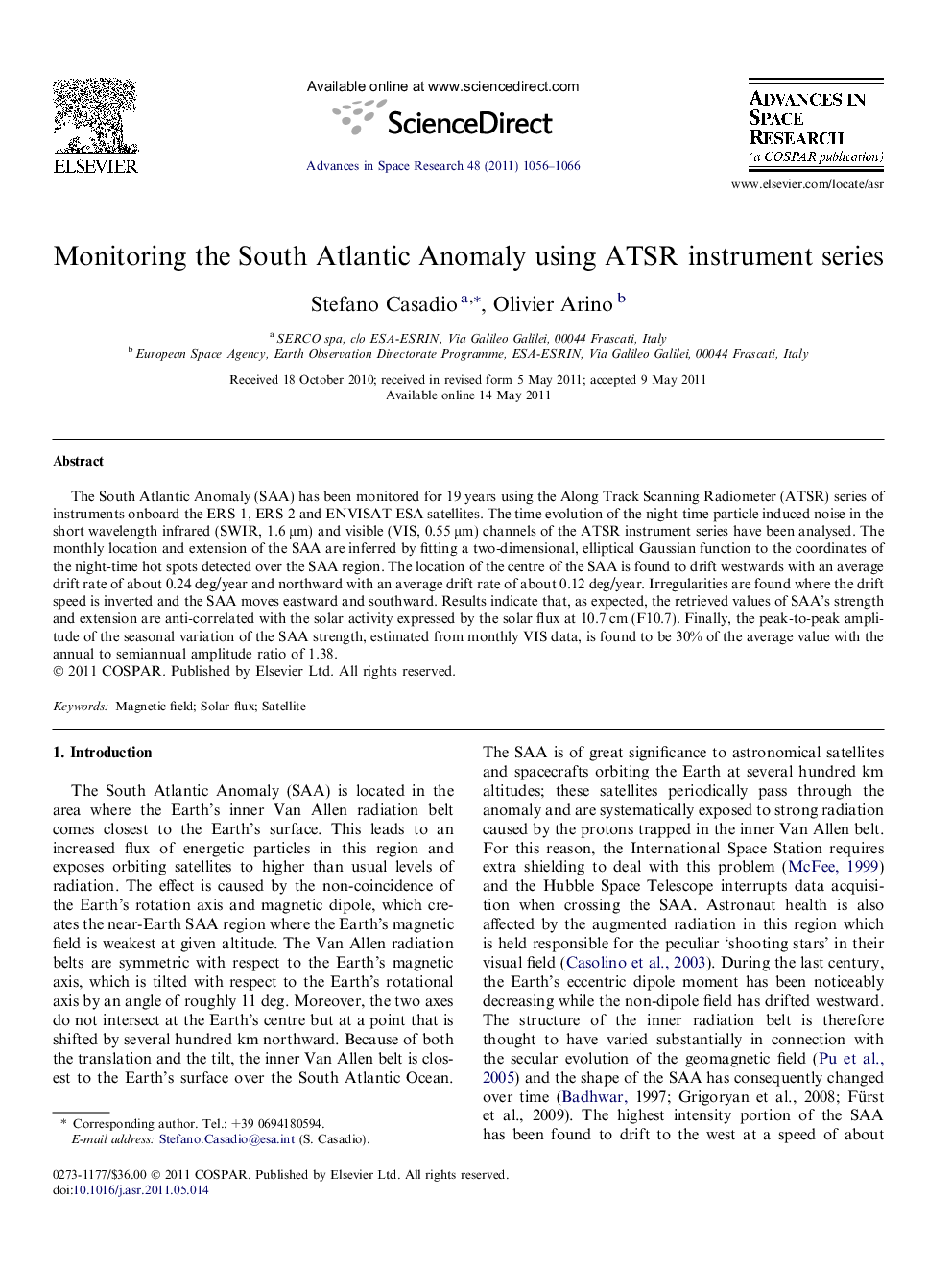 Monitoring the South Atlantic Anomaly using ATSR instrument series