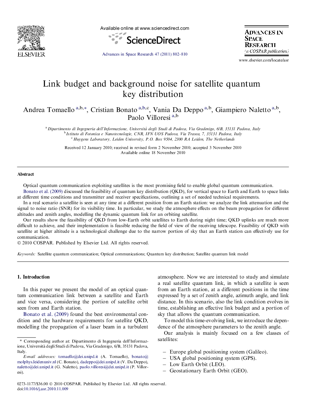 Link budget and background noise for satellite quantum key distribution