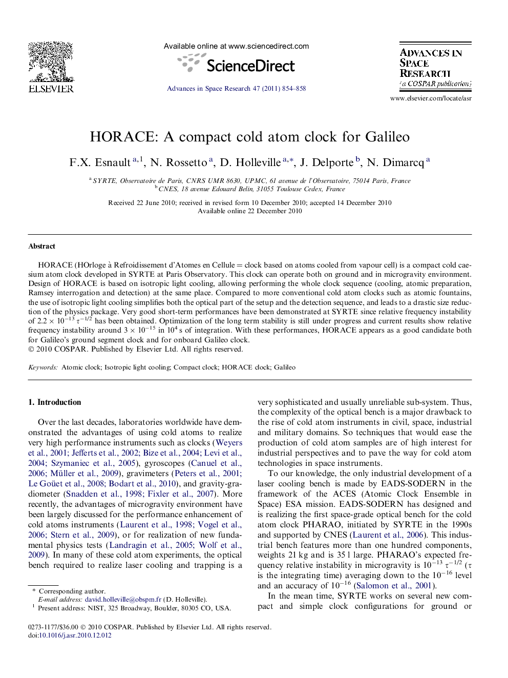 HORACE: A compact cold atom clock for Galileo