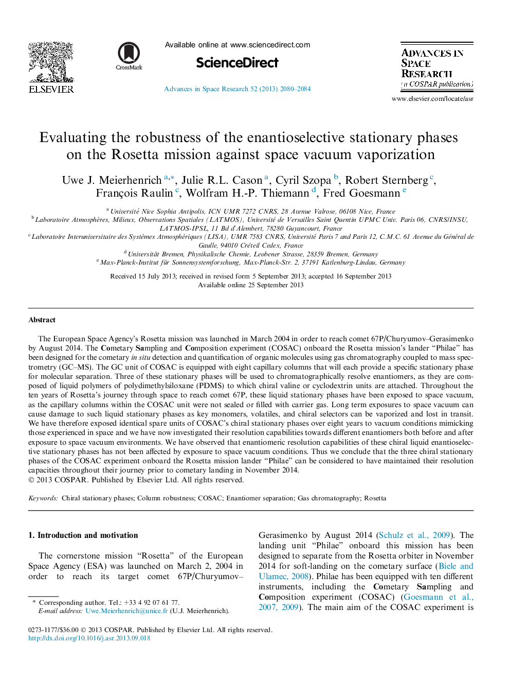 Evaluating the robustness of the enantioselective stationary phases on the Rosetta mission against space vacuum vaporization