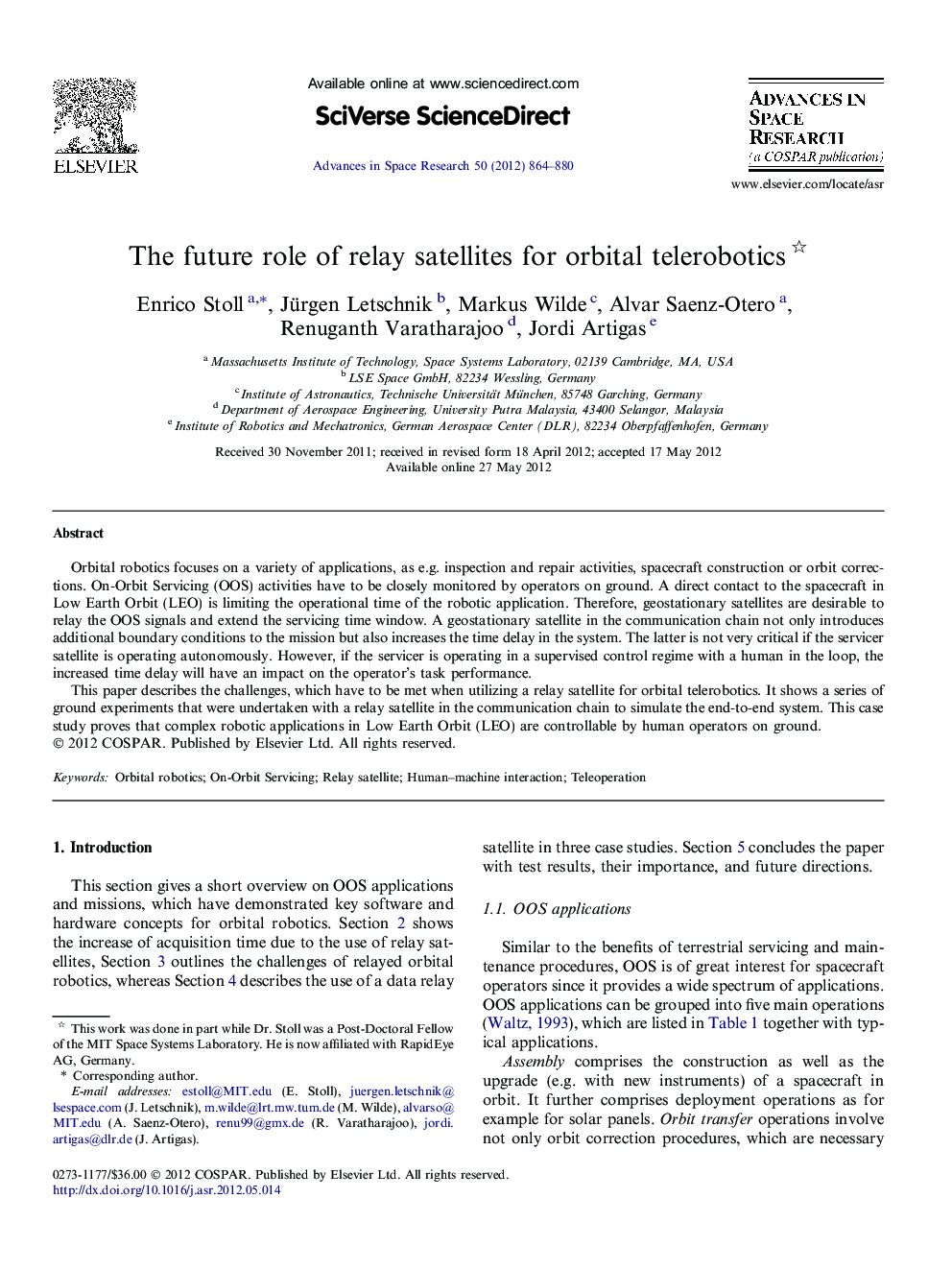 The future role of relay satellites for orbital telerobotics 