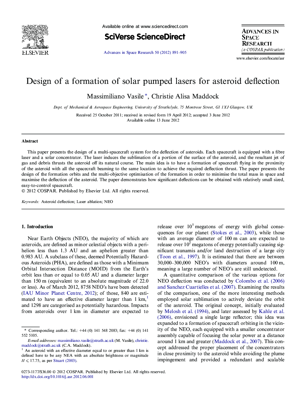 Design of a formation of solar pumped lasers for asteroid deflection