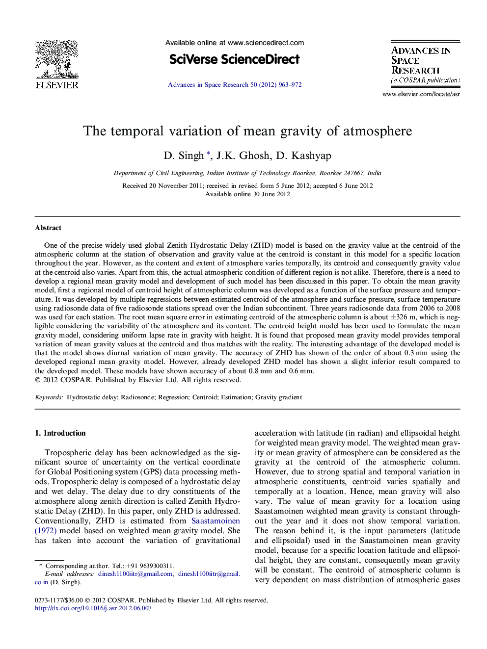 The temporal variation of mean gravity of atmosphere