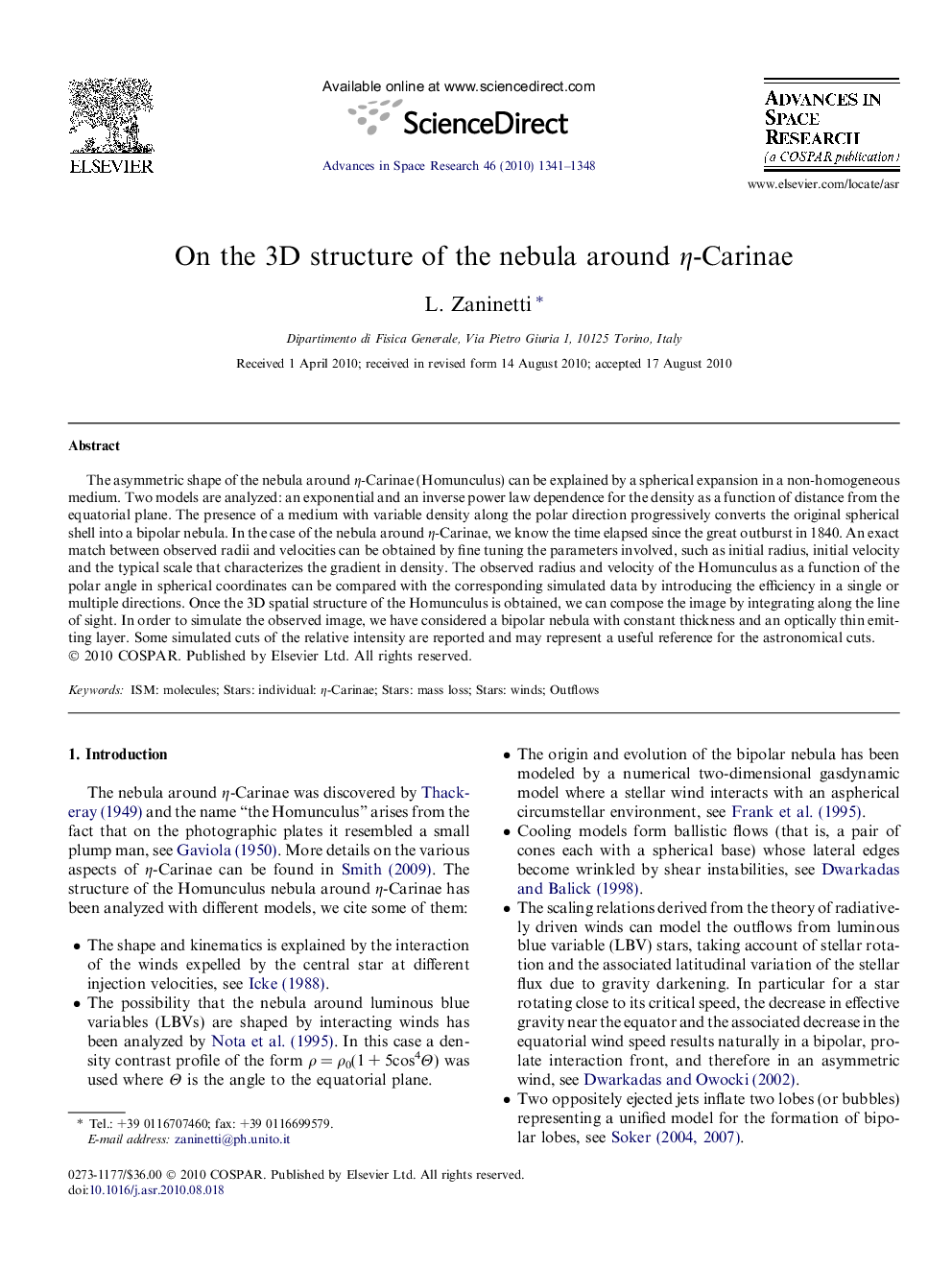 On the 3D structure of the nebula around Î·-Carinae