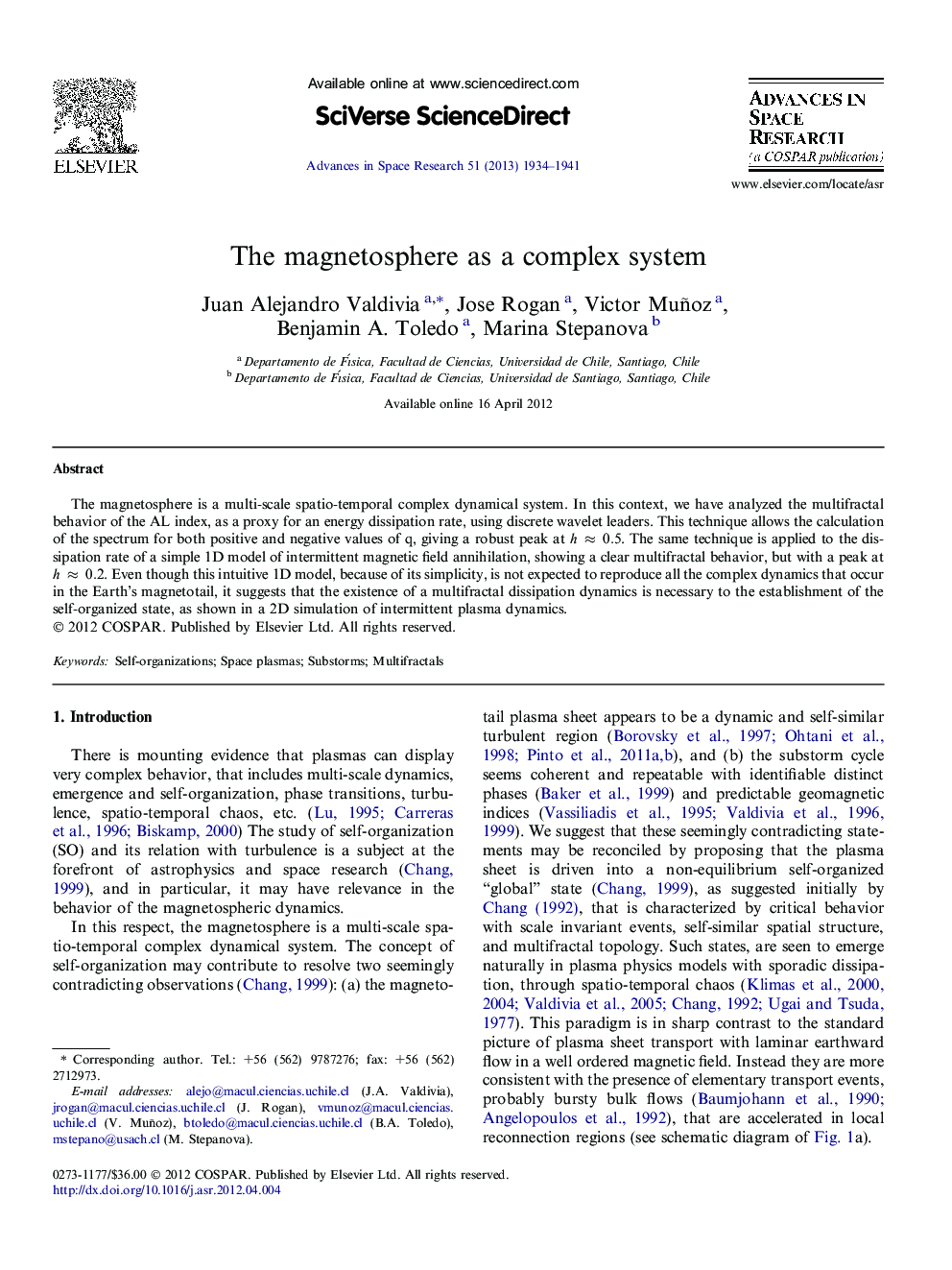 The magnetosphere as a complex system