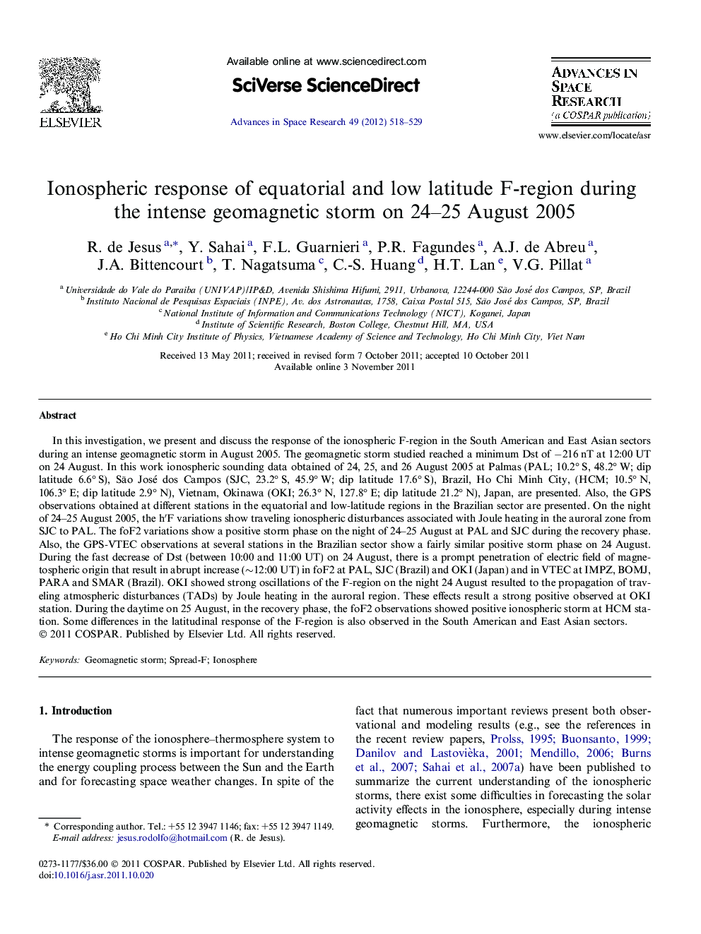 Ionospheric response of equatorial and low latitude F-region during the intense geomagnetic storm on 24-25 August 2005