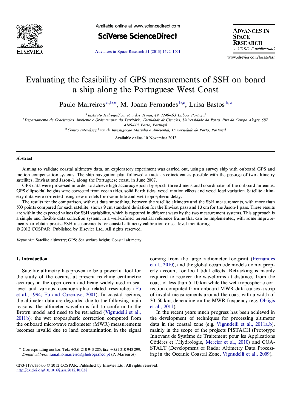 Evaluating the feasibility of GPS measurements of SSH on board a ship along the Portuguese West Coast