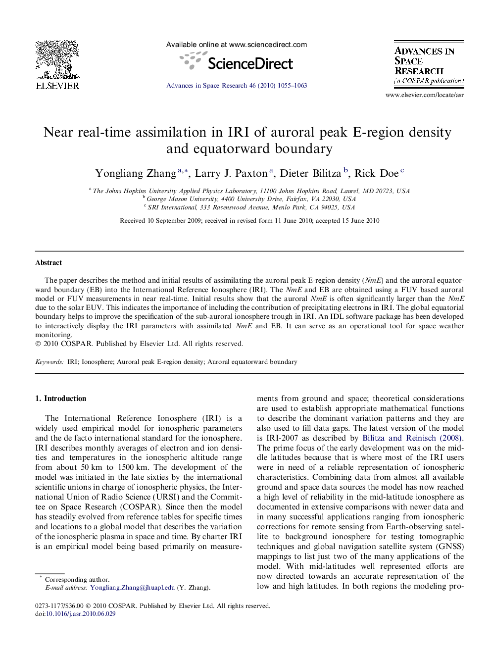 Near real-time assimilation in IRI of auroral peak E-region density and equatorward boundary