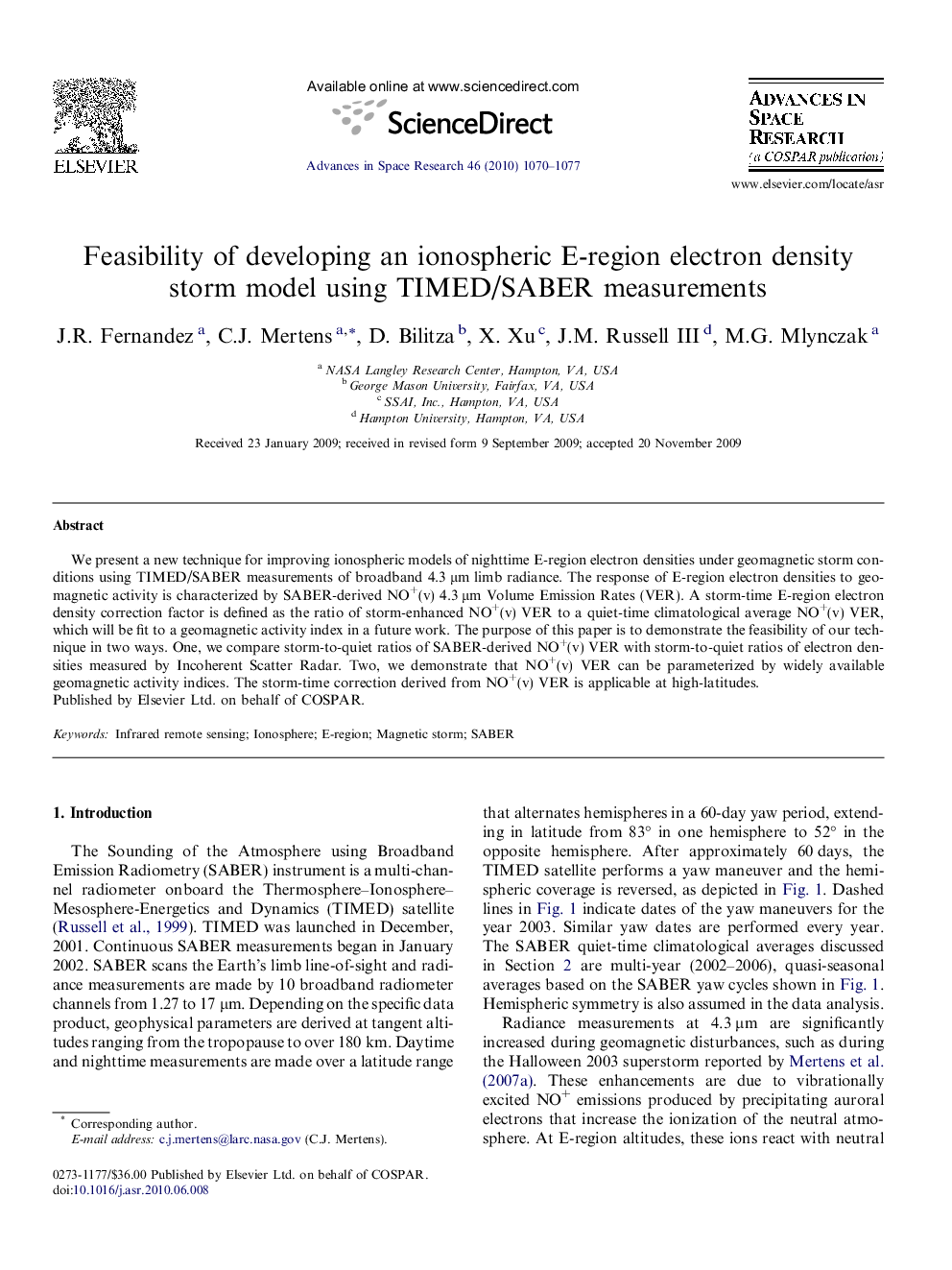 Feasibility of developing an ionospheric E-region electron density storm model using TIMED/SABER measurements