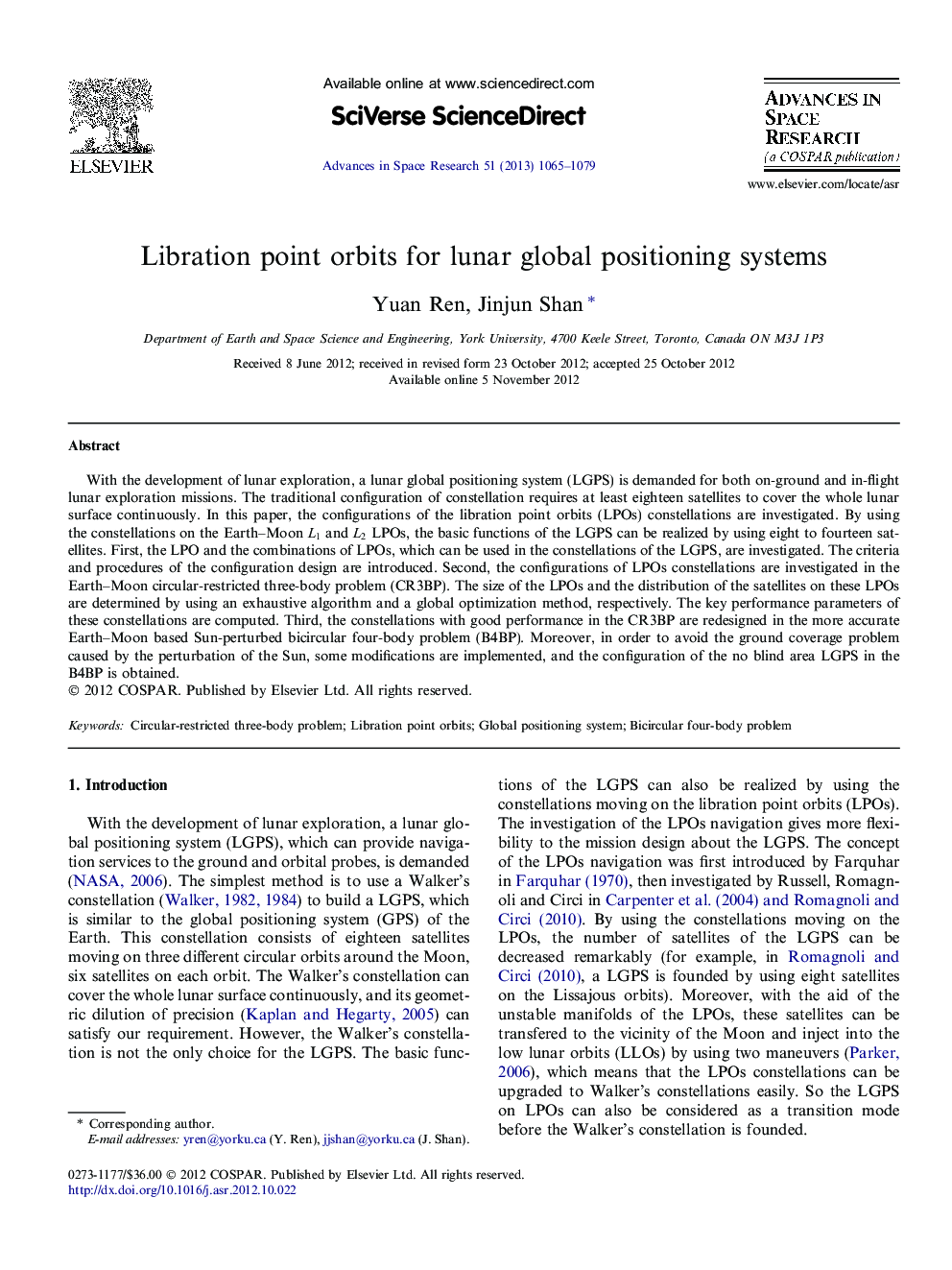 Libration point orbits for lunar global positioning systems