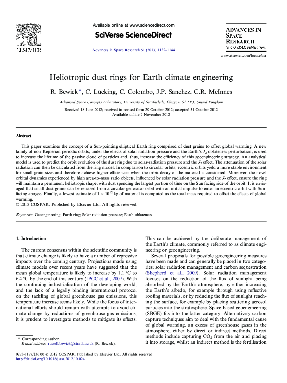 Heliotropic dust rings for Earth climate engineering