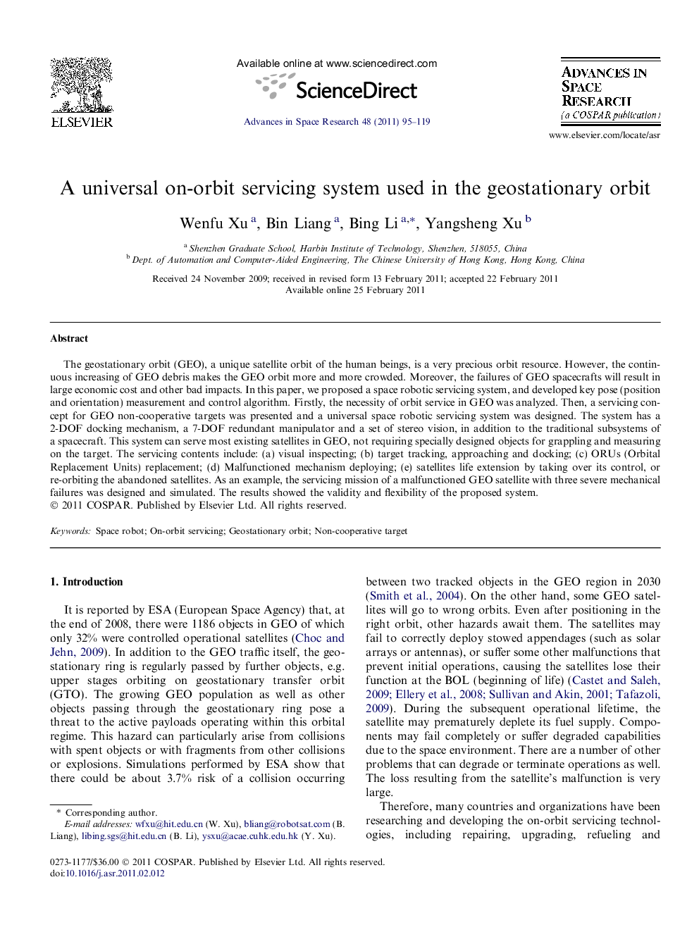 A universal on-orbit servicing system used in the geostationary orbit