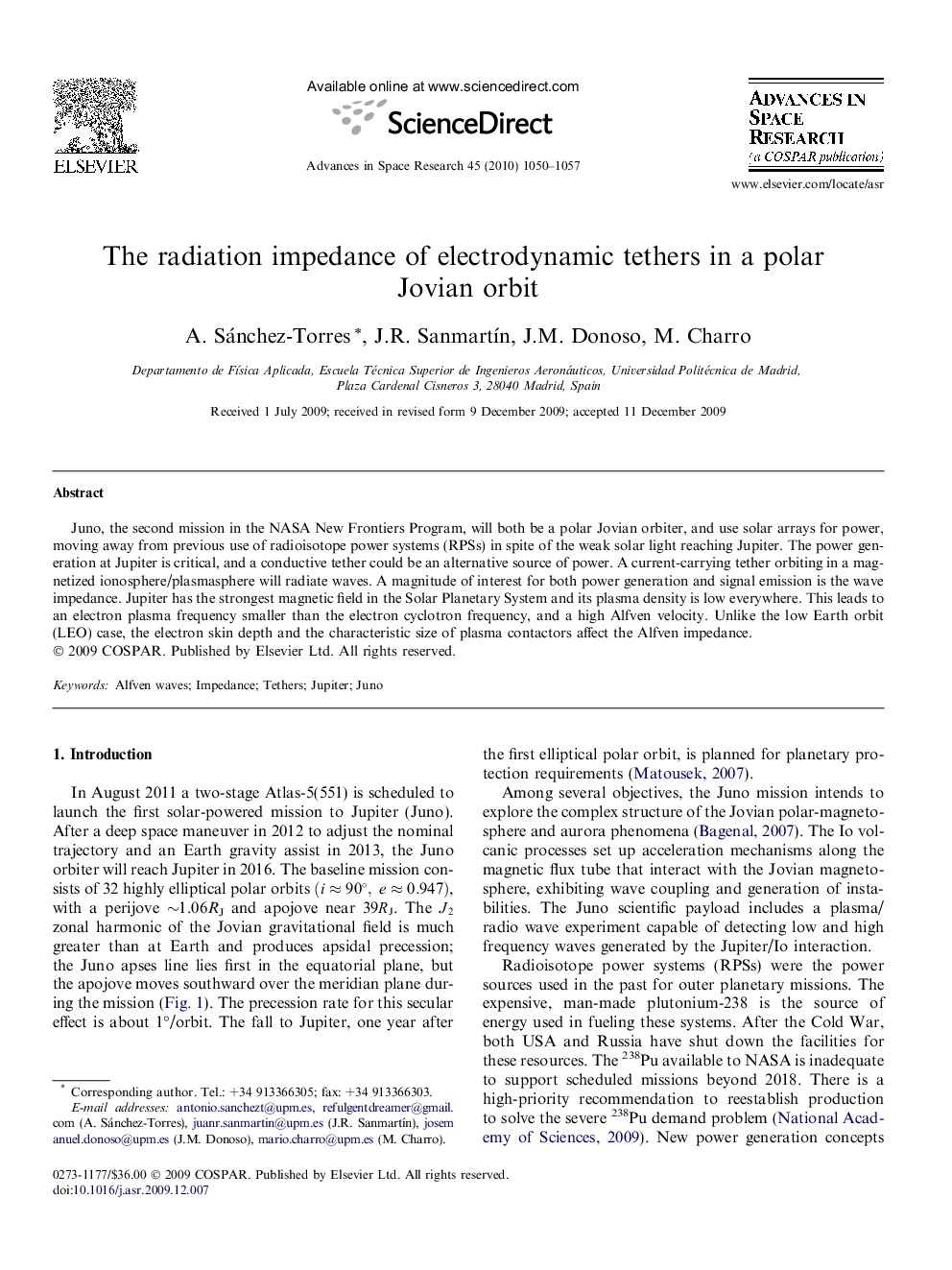 The radiation impedance of electrodynamic tethers in a polar Jovian orbit