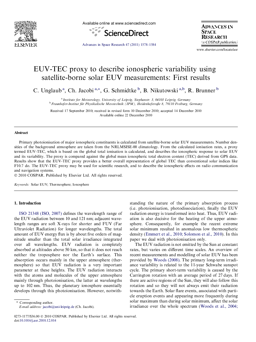 EUV-TEC proxy to describe ionospheric variability using satellite-borne solar EUV measurements: First results