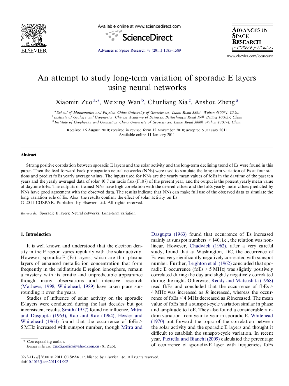 An attempt to study long-term variation of sporadic E layers using neural networks