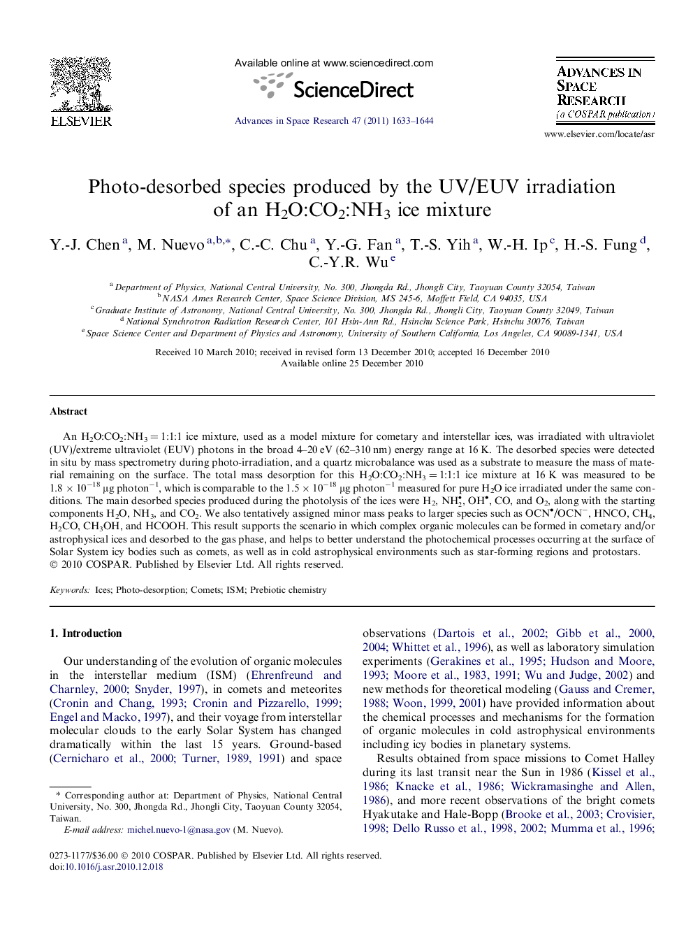 Photo-desorbed species produced by the UV/EUV irradiation of an H2O:CO2:NH3 ice mixture