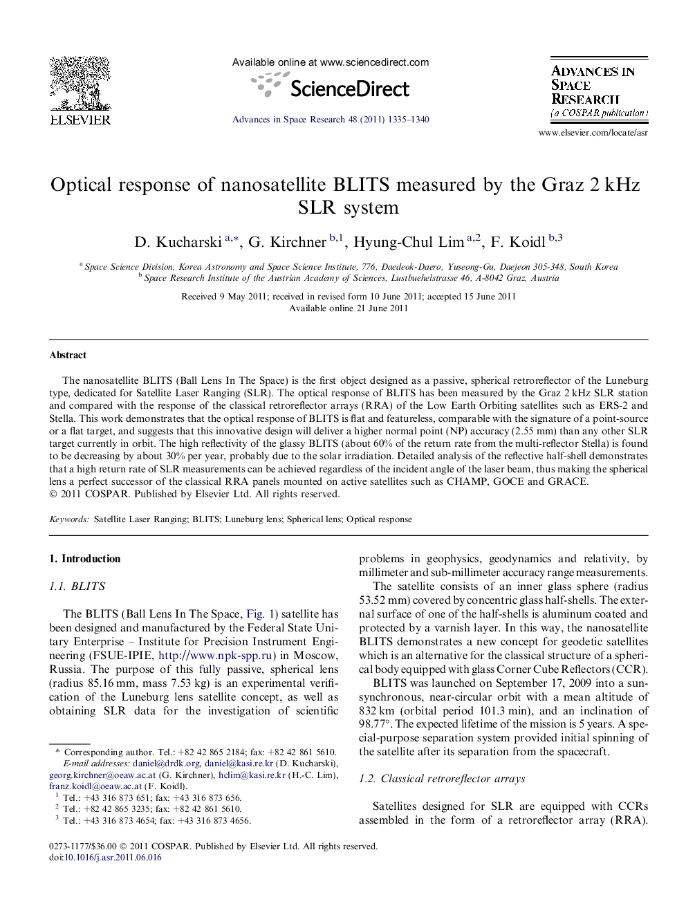 Optical response of nanosatellite BLITS measured by the Graz 2 kHz SLR system