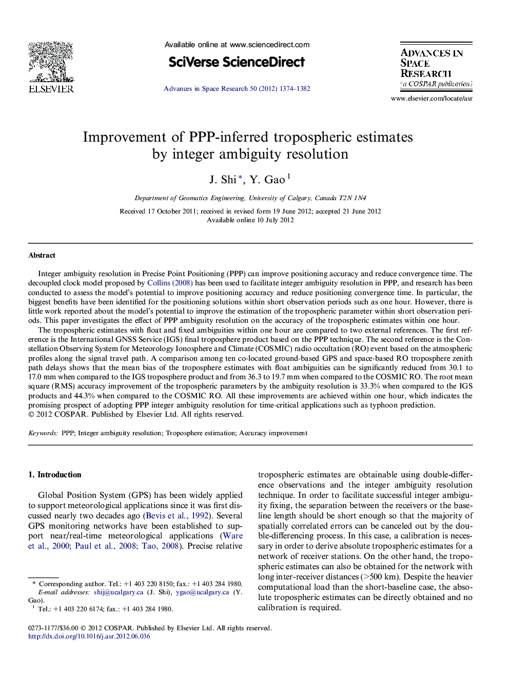 Improvement of PPP-inferred tropospheric estimates by integer ambiguity resolution