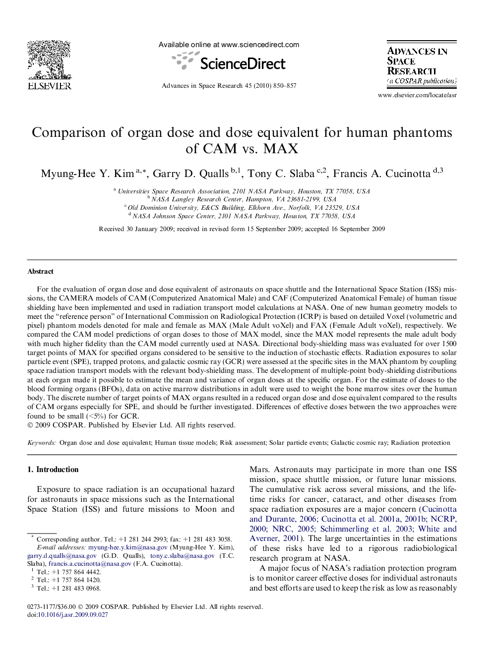 Comparison of organ dose and dose equivalent for human phantoms of CAM vs. MAX