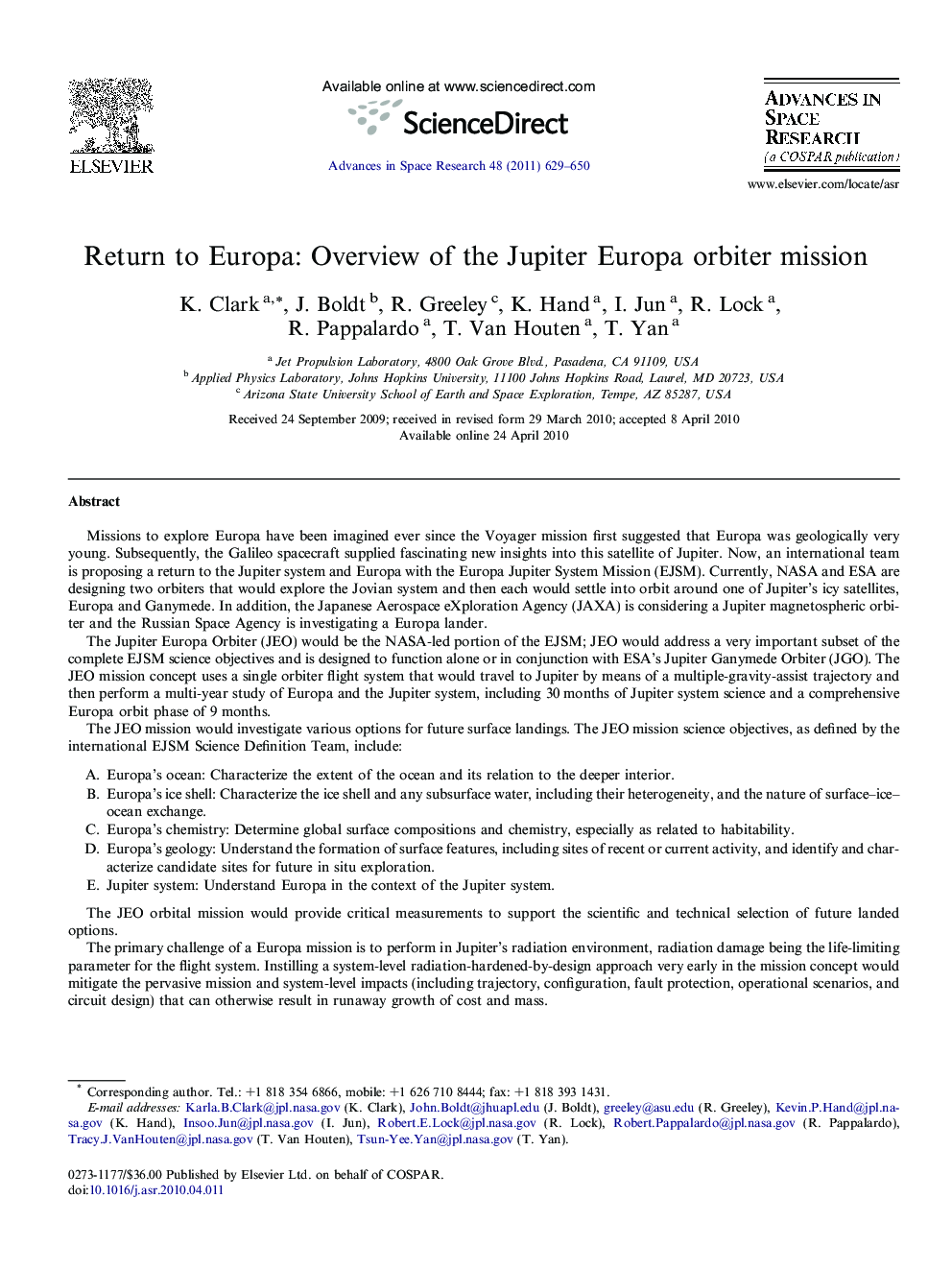 Return to Europa: Overview of the Jupiter Europa orbiter mission