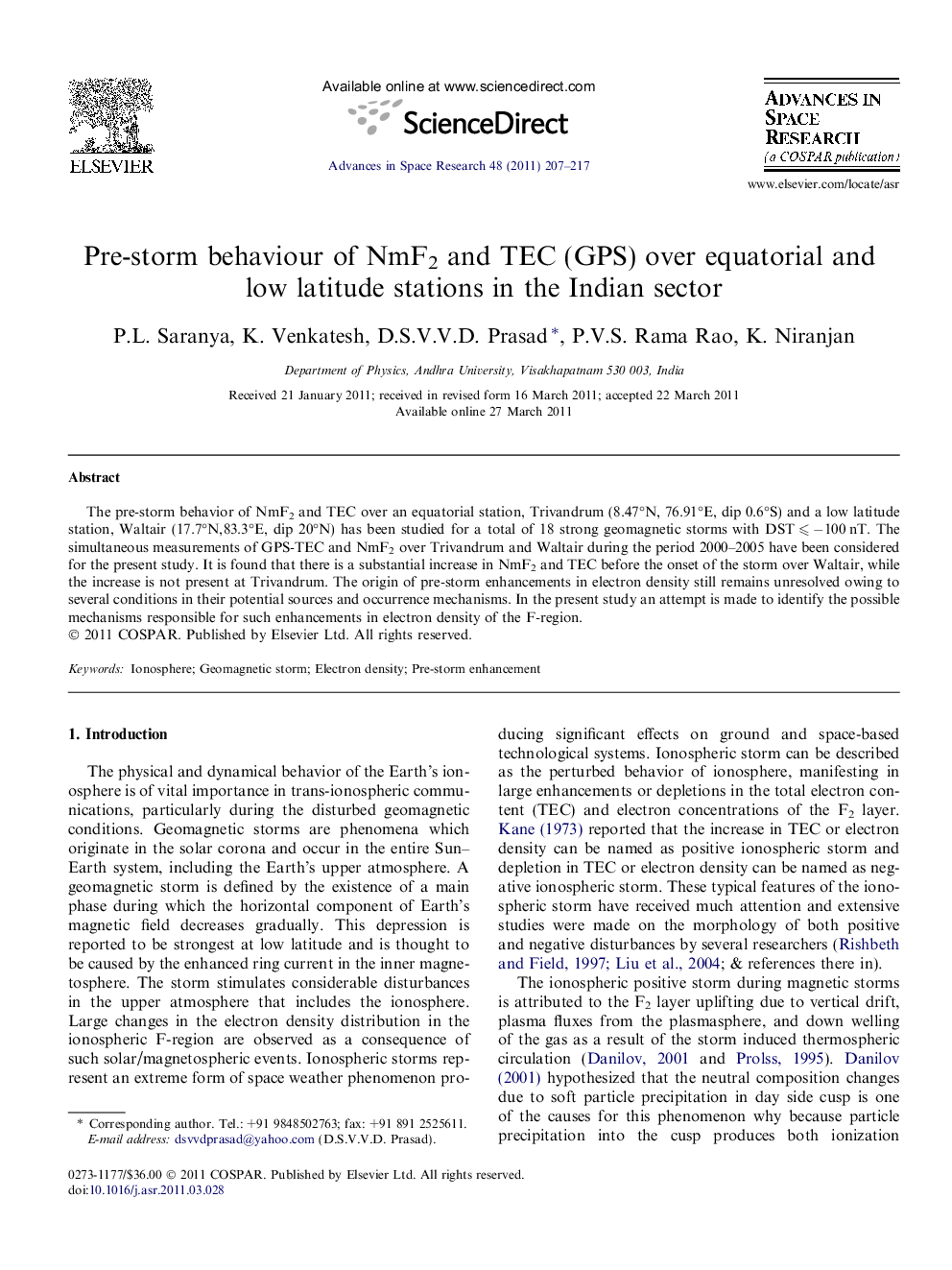 Pre-storm behaviour of NmF2 and TEC (GPS) over equatorial and low latitude stations in the Indian sector