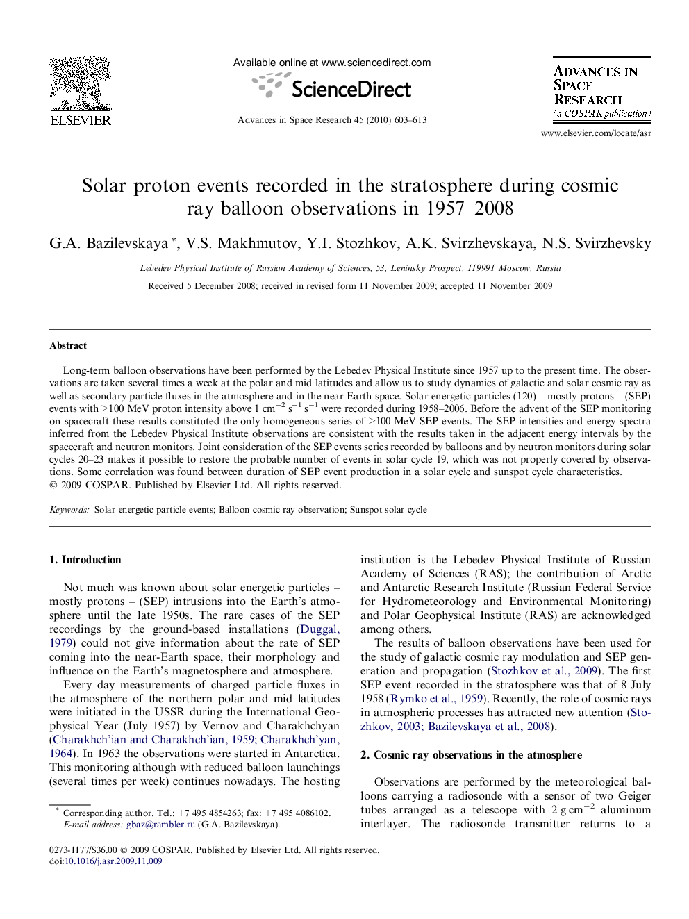 Solar proton events recorded in the stratosphere during cosmic ray balloon observations in 1957–2008