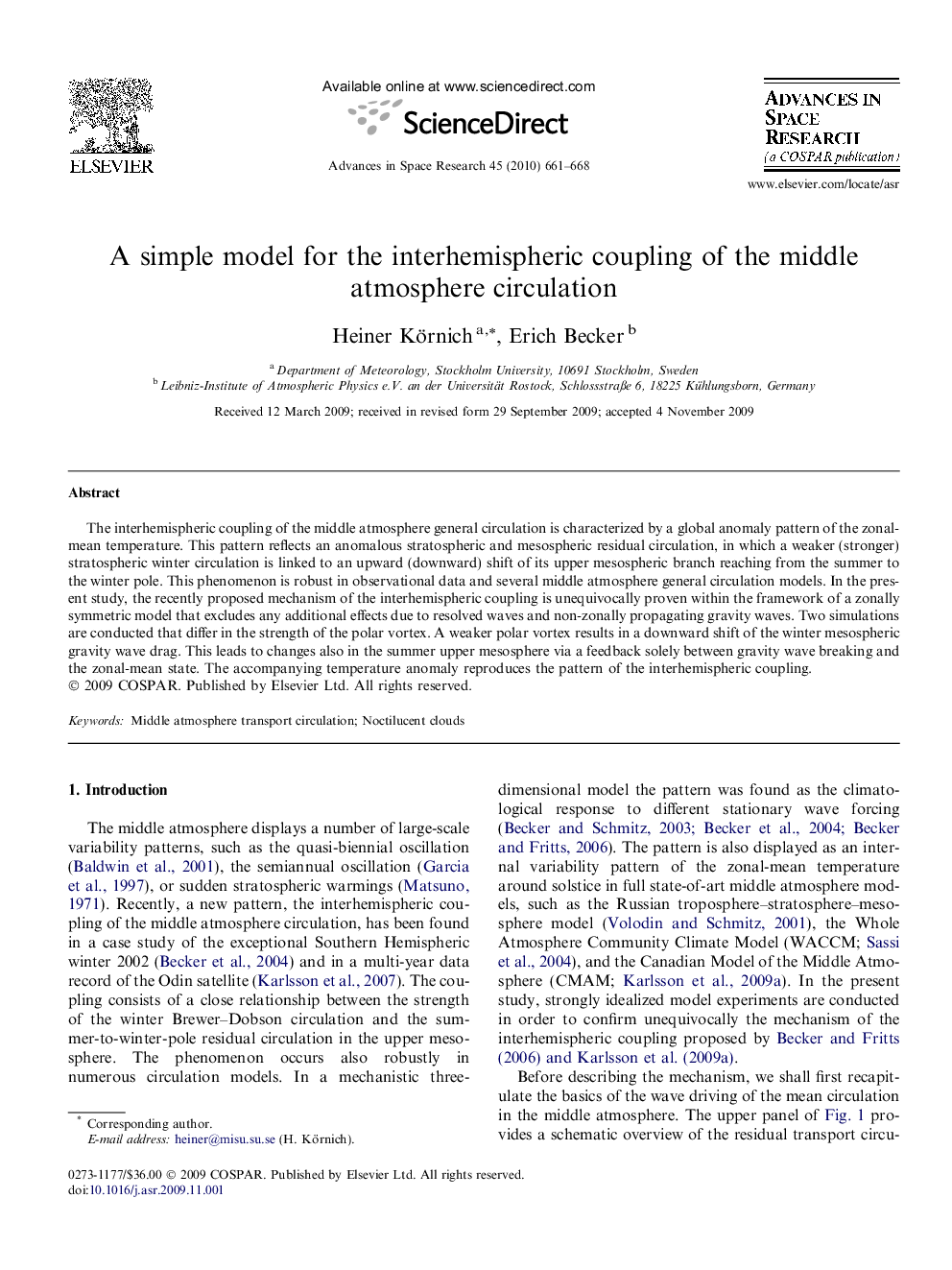 A simple model for the interhemispheric coupling of the middle atmosphere circulation