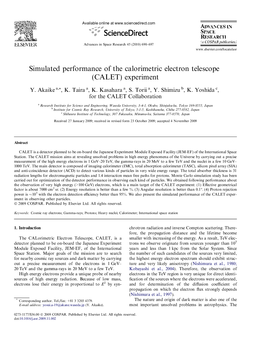 Simulated performance of the calorimetric electron telescope (CALET) experiment