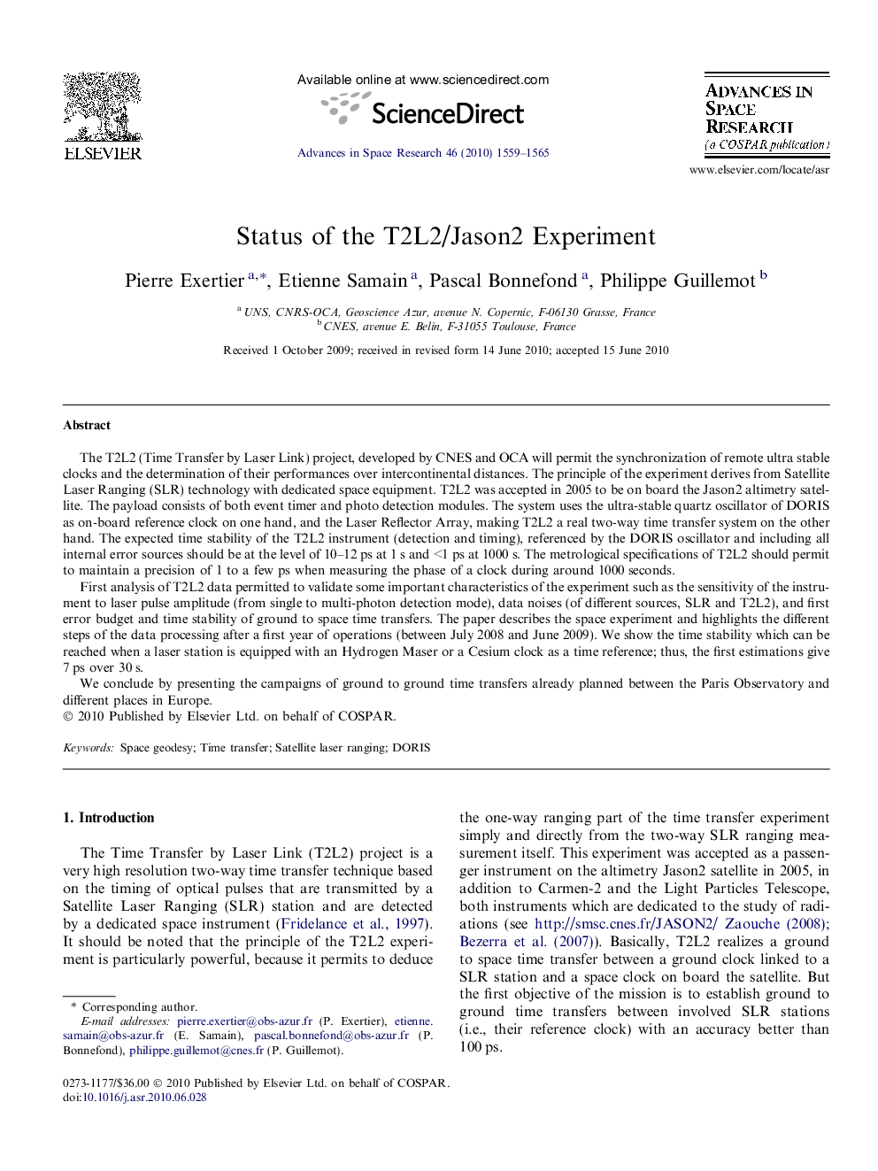 Status of the T2L2/Jason2 Experiment