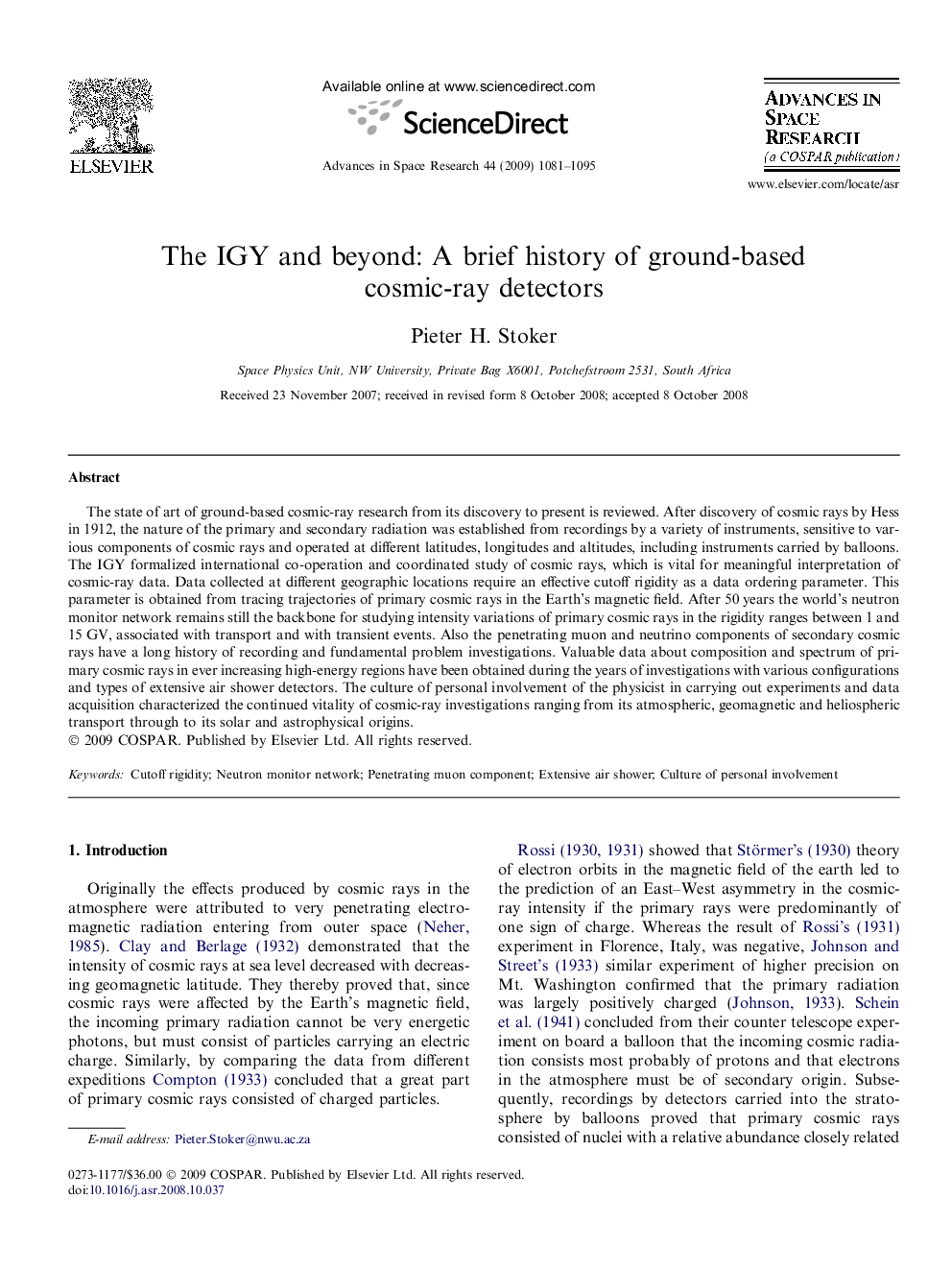 The IGY and beyond: A brief history of ground-based cosmic-ray detectors