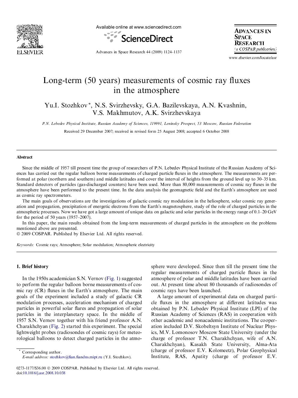 Long-term (50 years) measurements of cosmic ray fluxes in the atmosphere