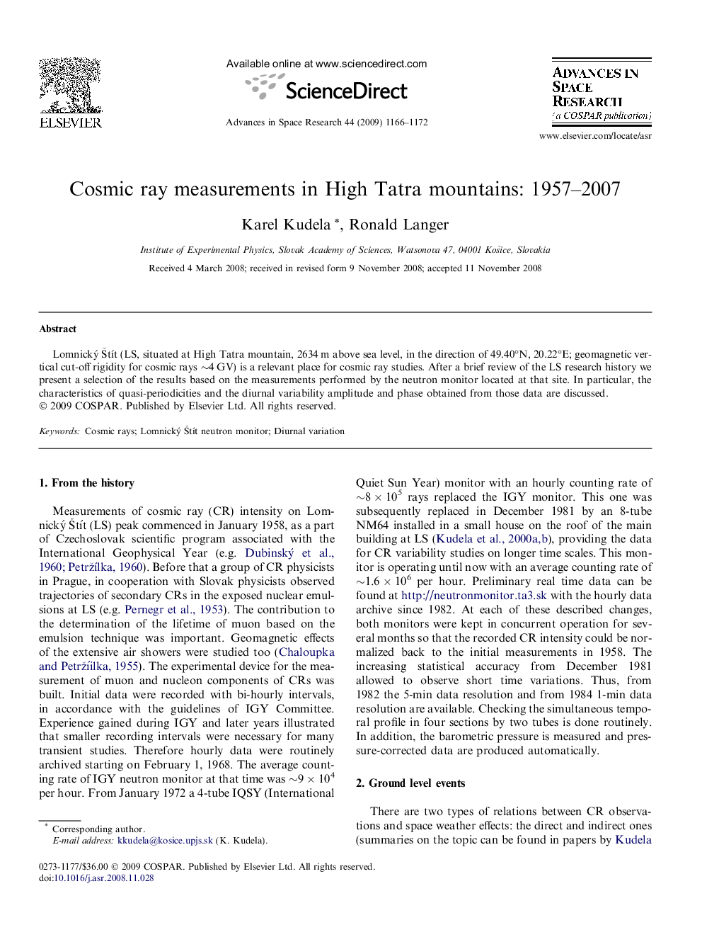 Cosmic ray measurements in High Tatra mountains: 1957-2007