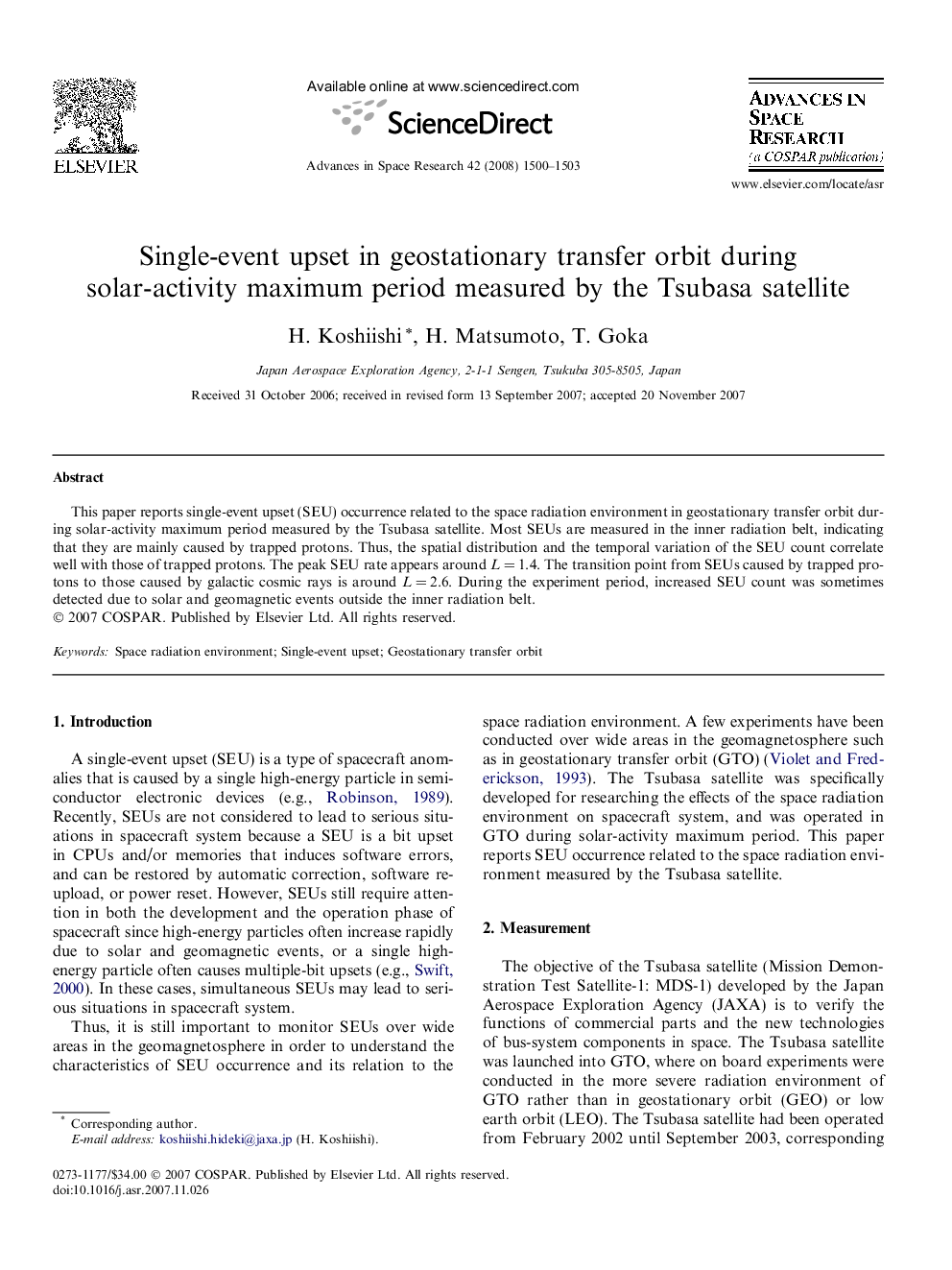 Single-event upset in geostationary transfer orbit during solar-activity maximum period measured by the Tsubasa satellite