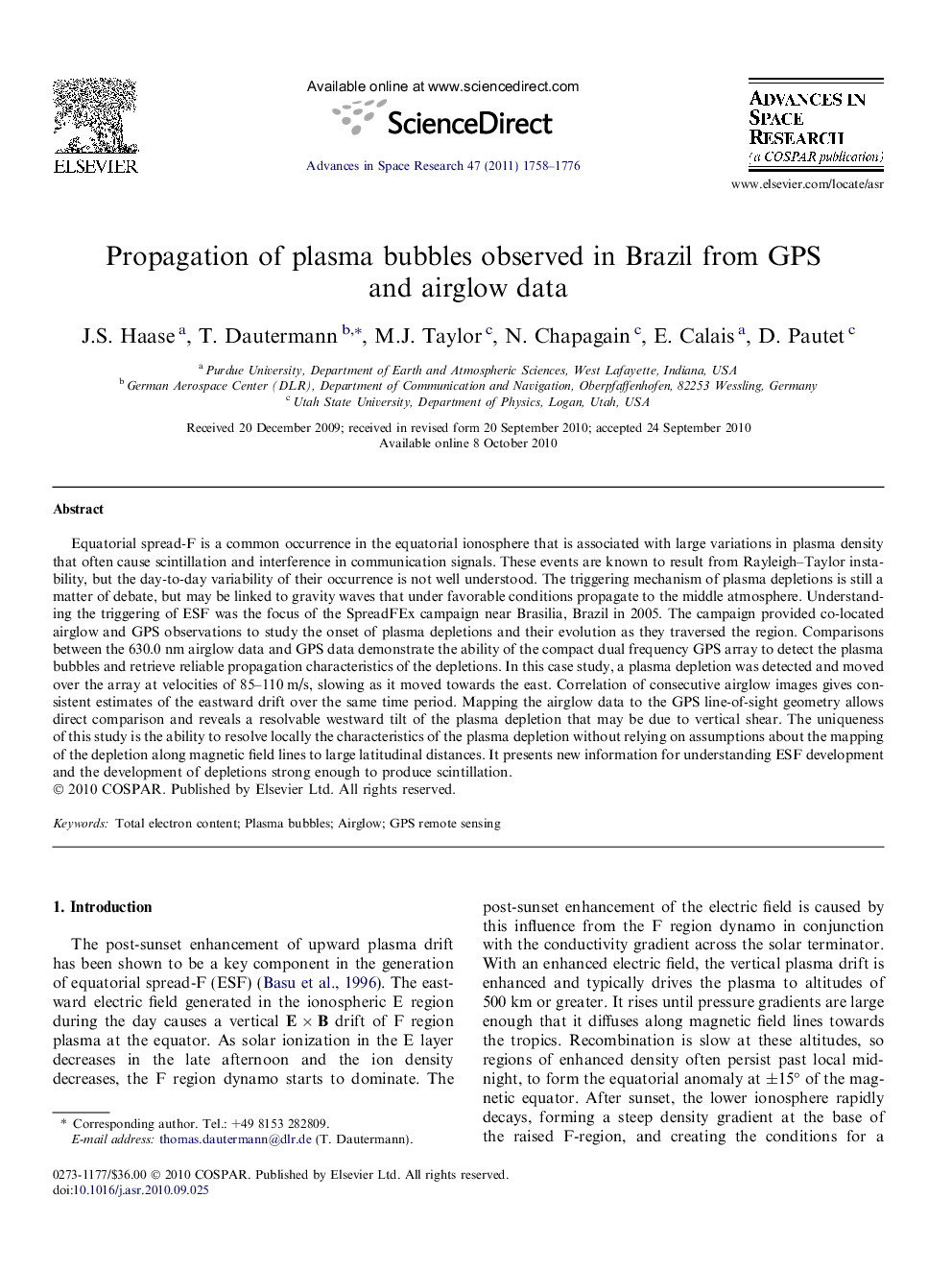 Propagation of plasma bubbles observed in Brazil from GPS and airglow data