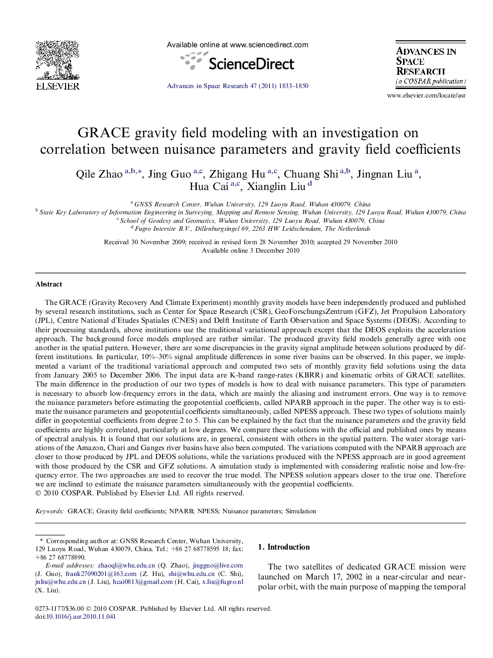 GRACE gravity field modeling with an investigation on correlation between nuisance parameters and gravity field coefficients