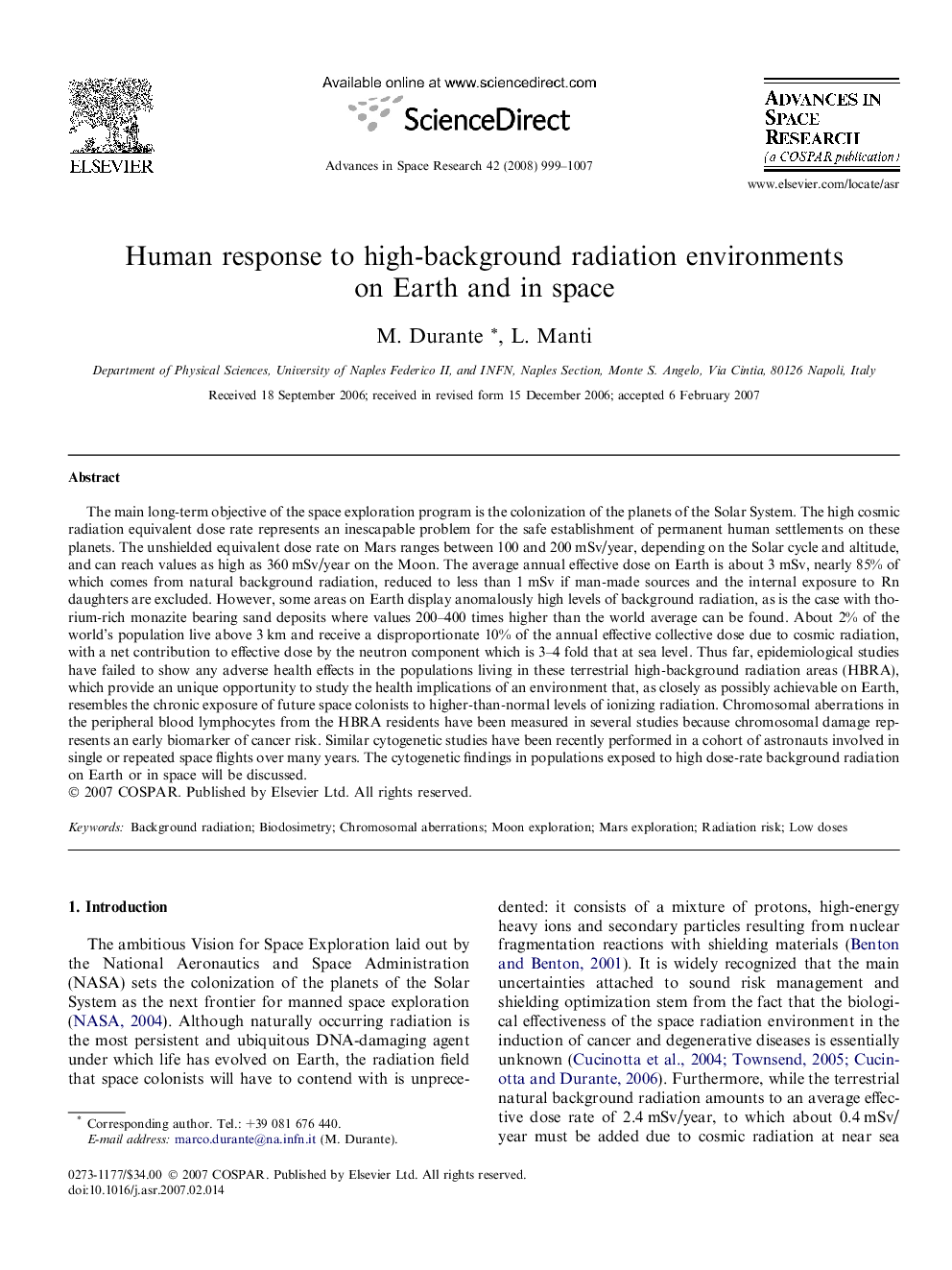 Human response to high-background radiation environments on Earth and in space