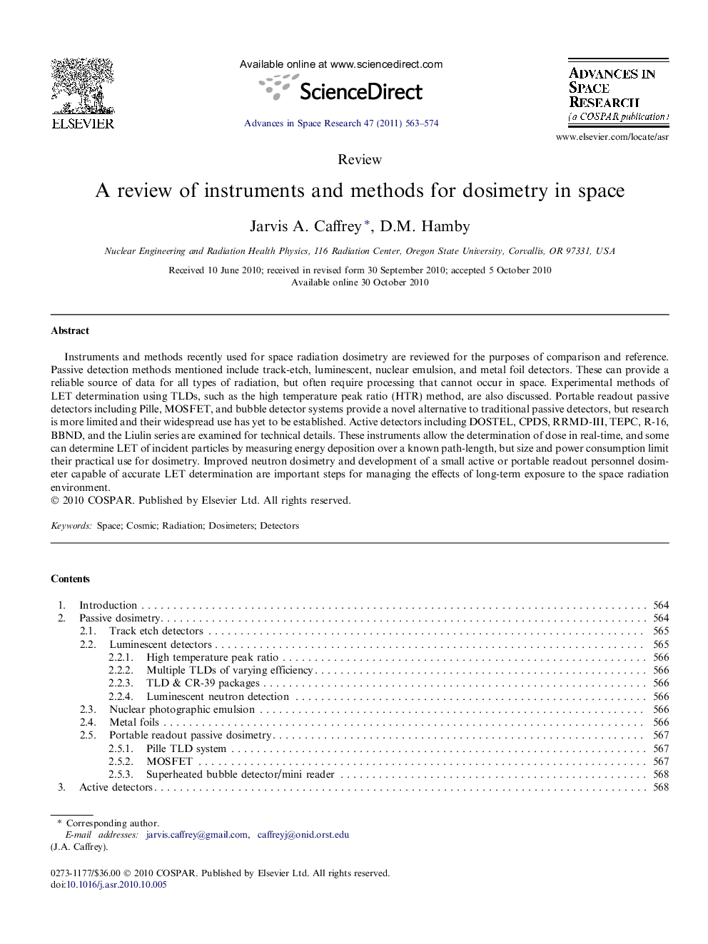 A review of instruments and methods for dosimetry in space