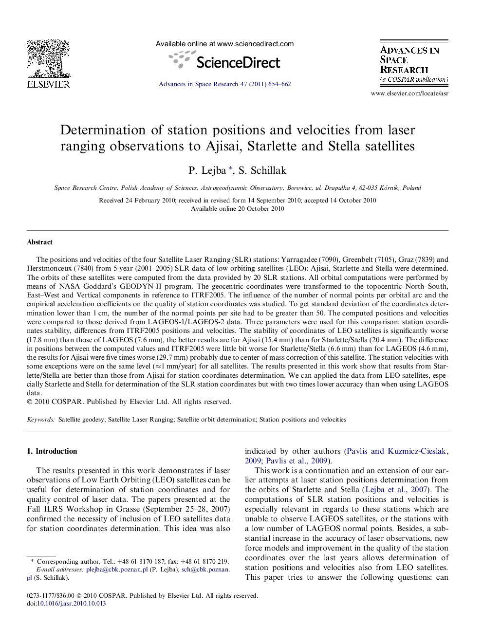 Determination of station positions and velocities from laser ranging observations to Ajisai, Starlette and Stella satellites