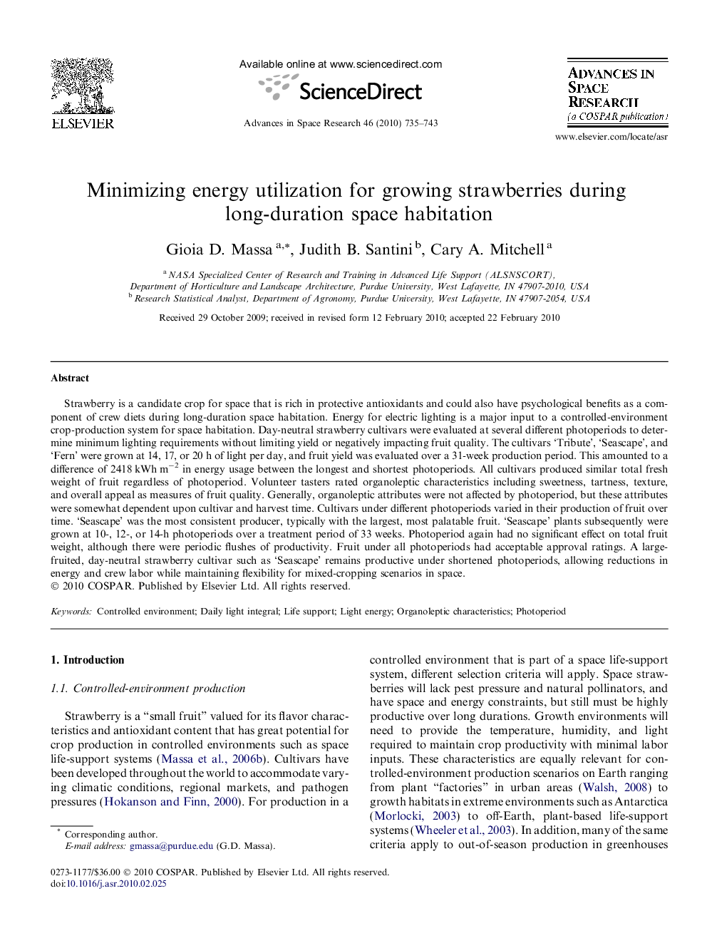 Minimizing energy utilization for growing strawberries during long-duration space habitation