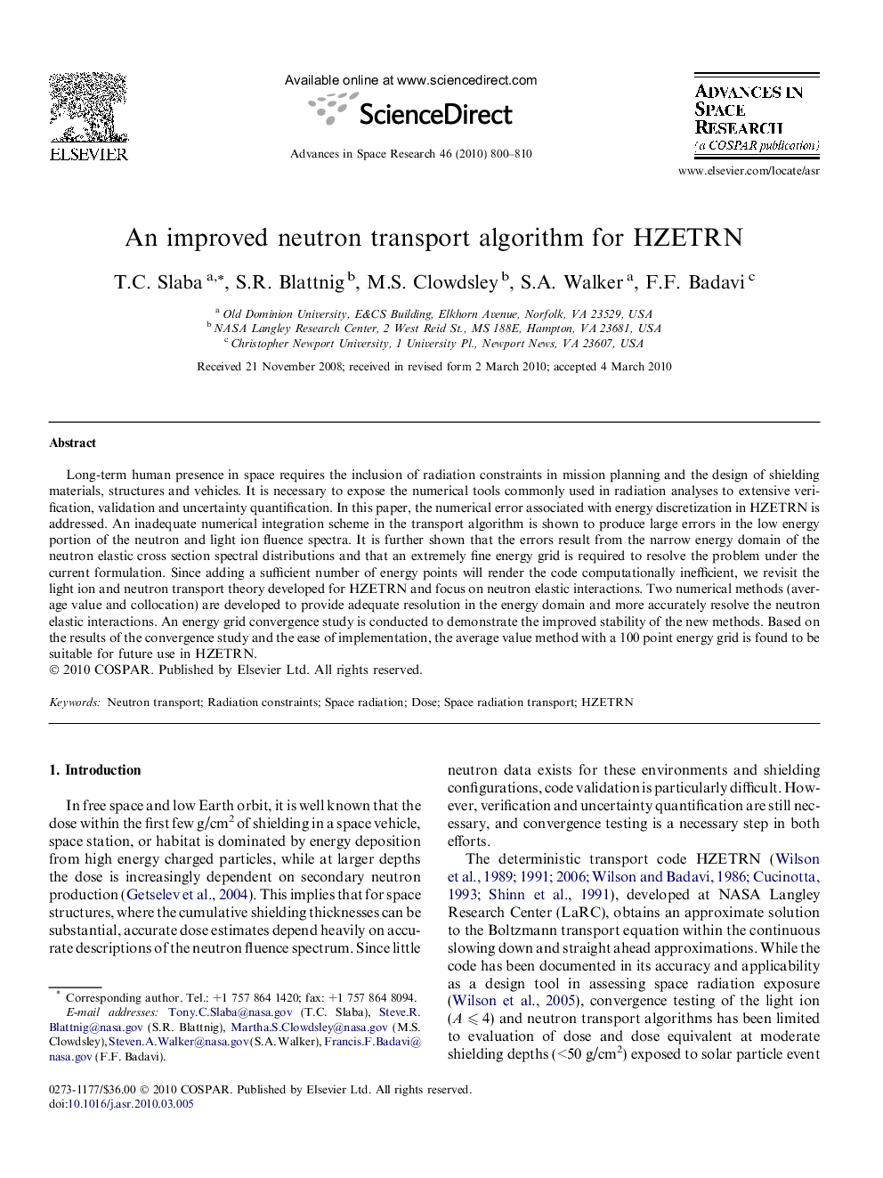 An improved neutron transport algorithm for HZETRN