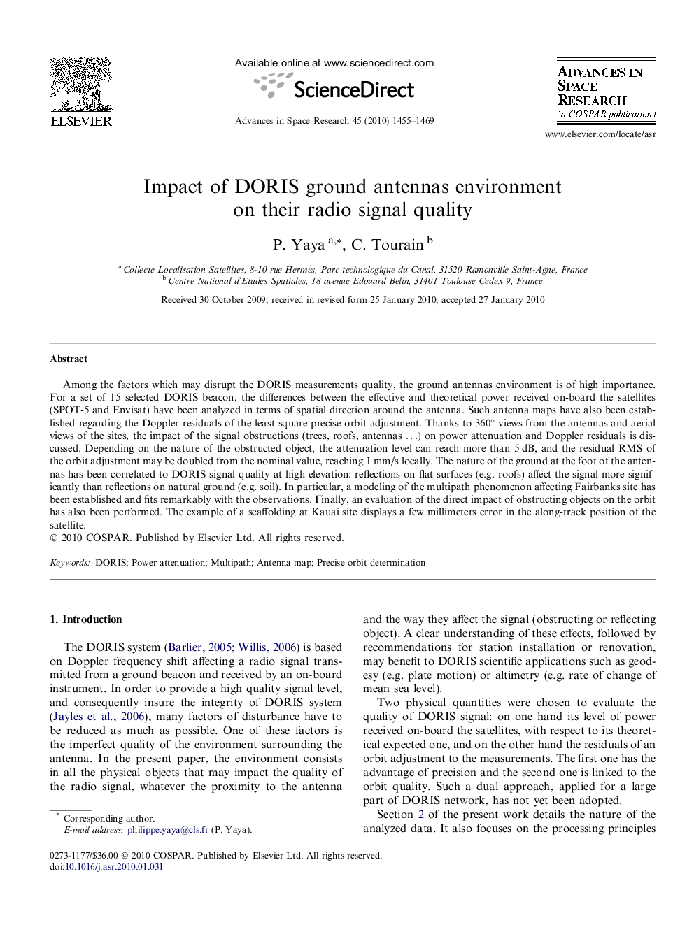 Impact of DORIS ground antennas environment on their radio signal quality