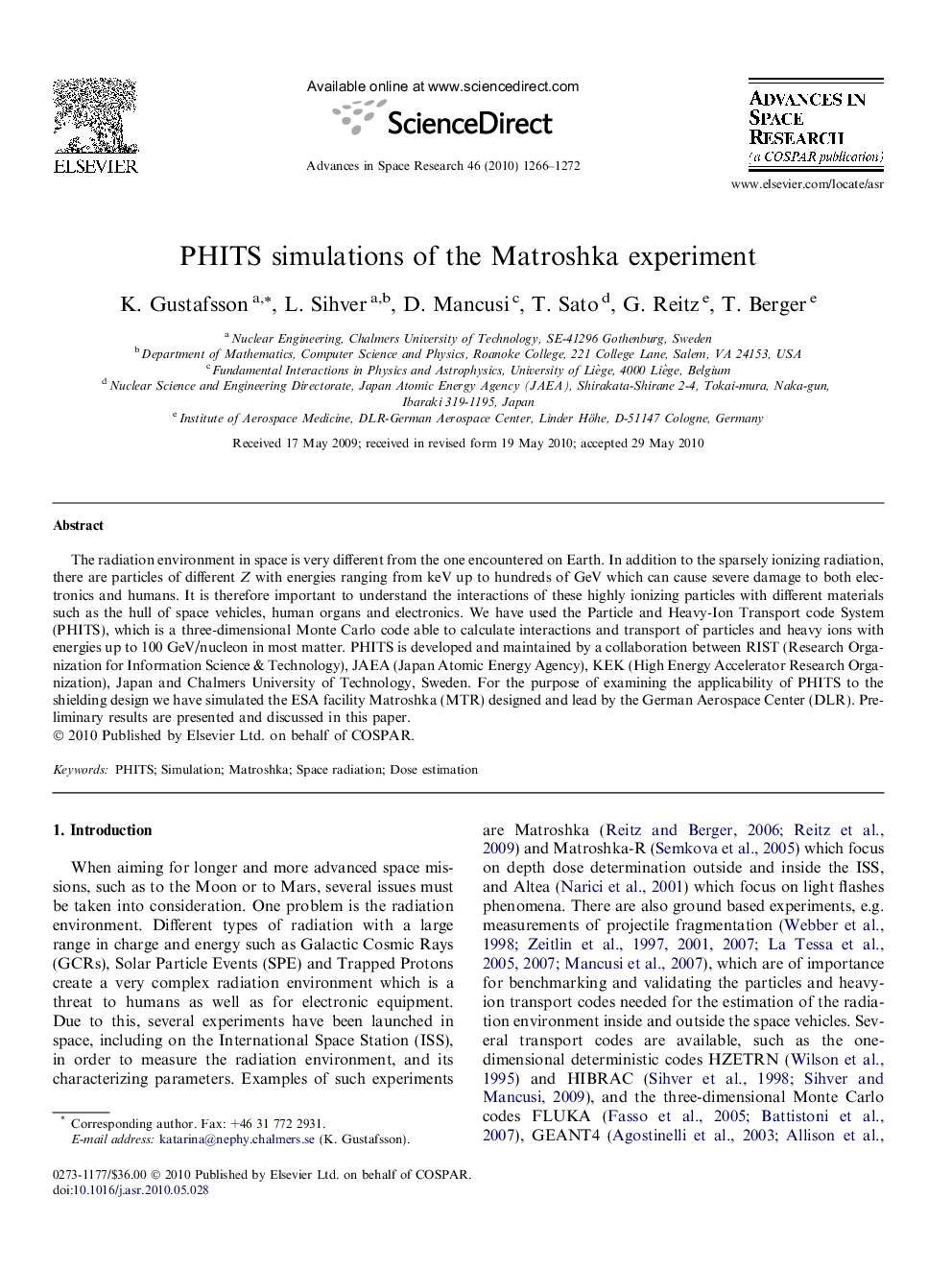 PHITS simulations of the Matroshka experiment