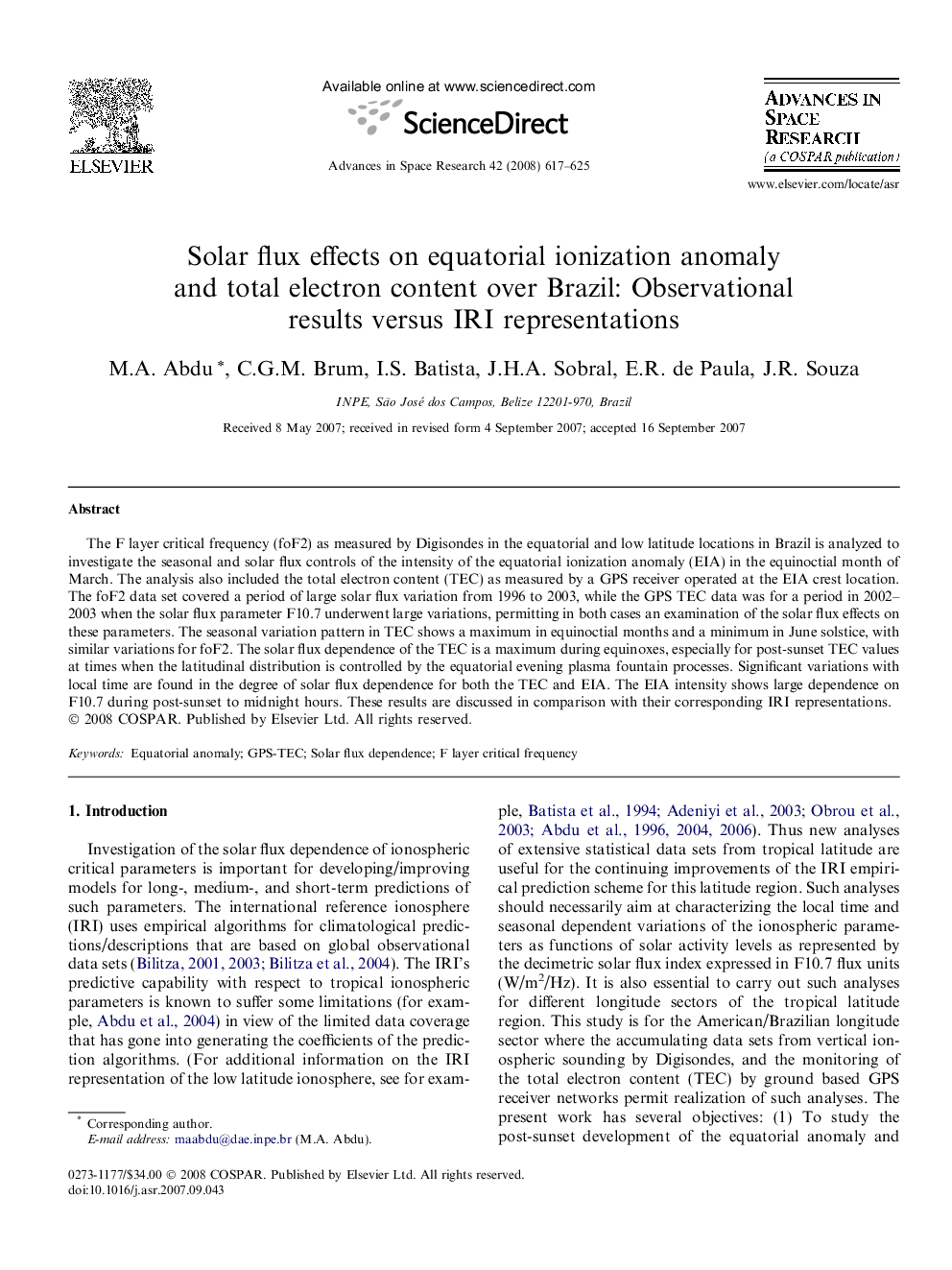 Solar flux effects on equatorial ionization anomaly and total electron content over Brazil: Observational results versus IRI representations