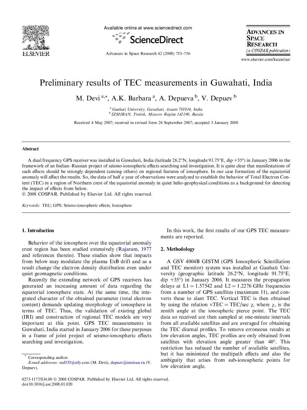 Preliminary results of TEC measurements in Guwahati, India