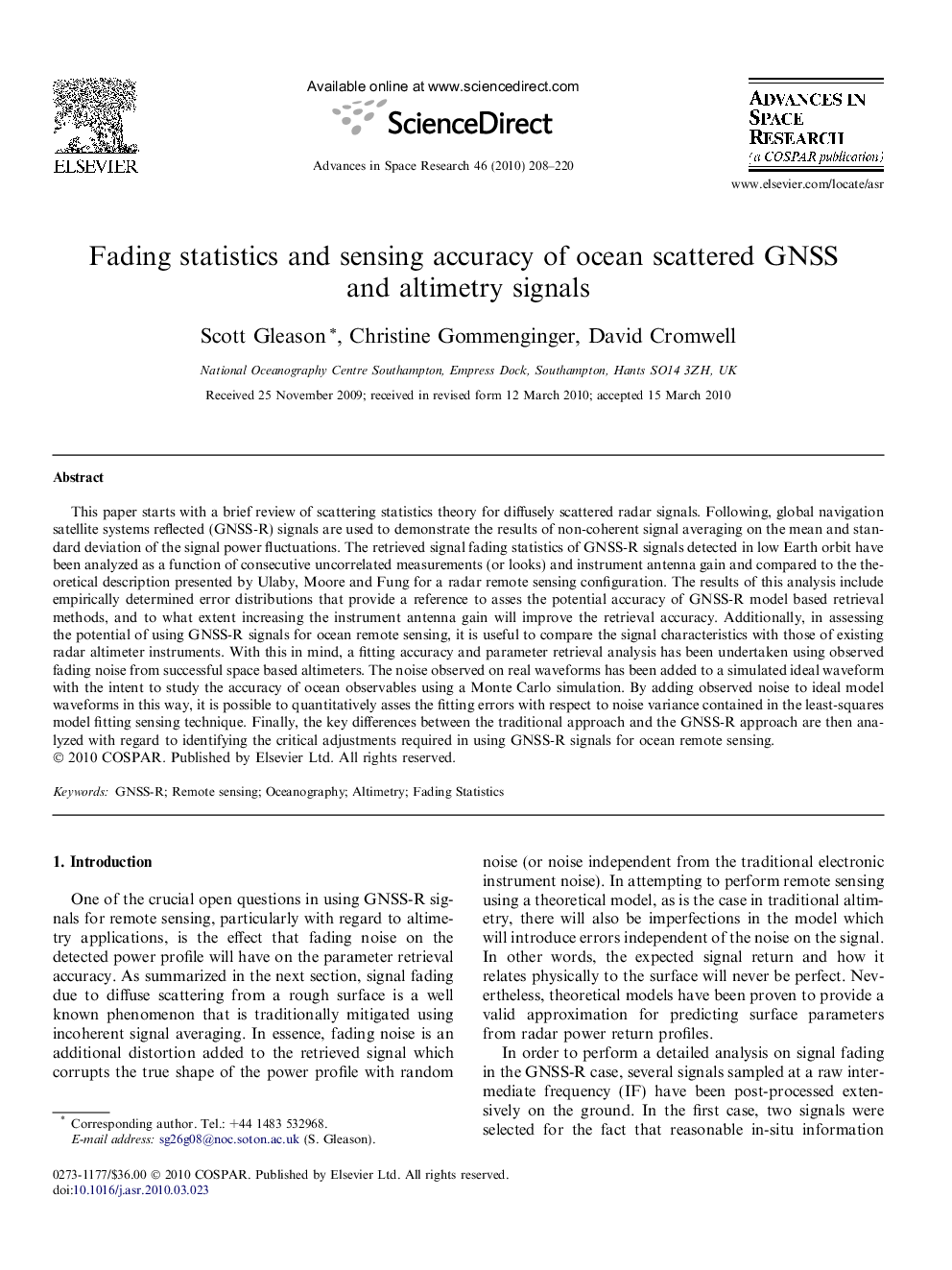 Fading statistics and sensing accuracy of ocean scattered GNSS and altimetry signals