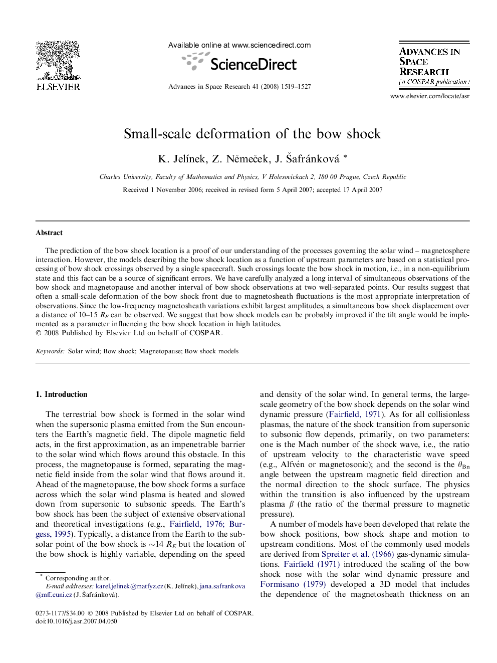 Small-scale deformation of the bow shock